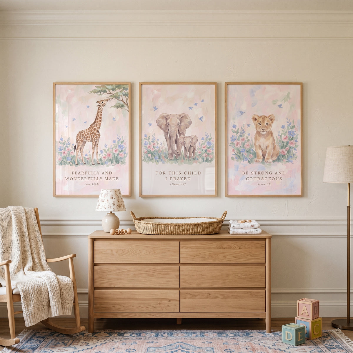 Botanical Scripture Safari Animals Bible Wall Art Set Of 3 - Sacred Safari Trio