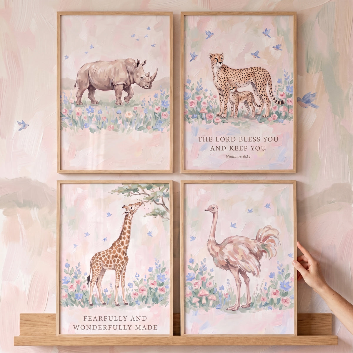 Botanical Songbird Safari Animals Wall Art Set Of 4 - Faithful Animal Prints