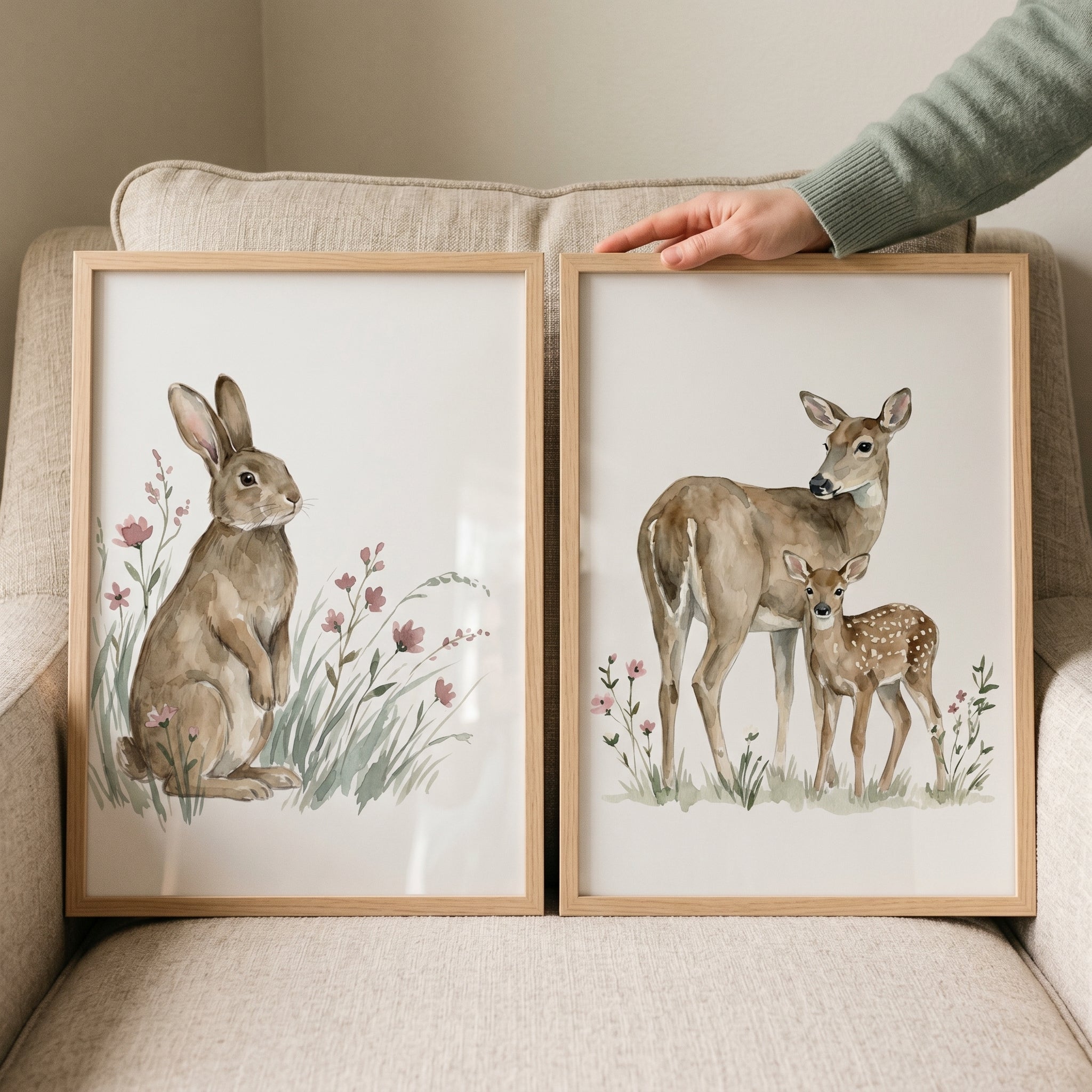 Botanical Woodland Animal Wall Art Set of 2 - Sweet Woodland Friends