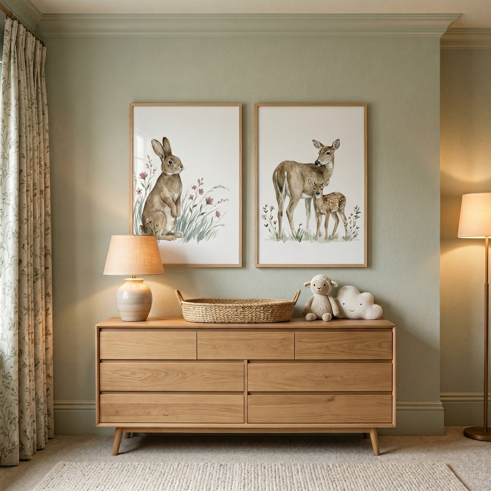 Botanical Woodland Animal Wall Art Set of 2 - Sweet Woodland Friends