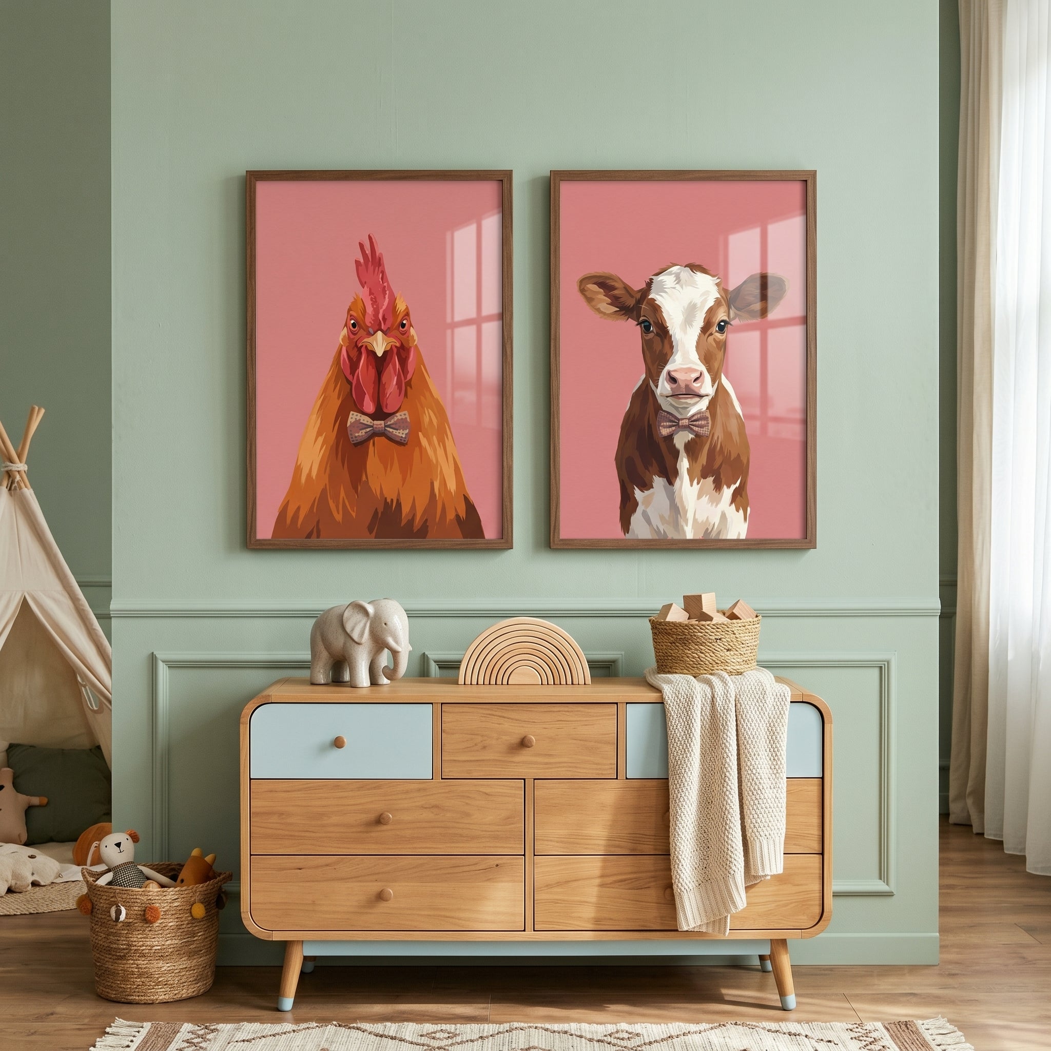 Bow Tie Farm Animal Wall Art Set of 2 - Dapper Farm Duo