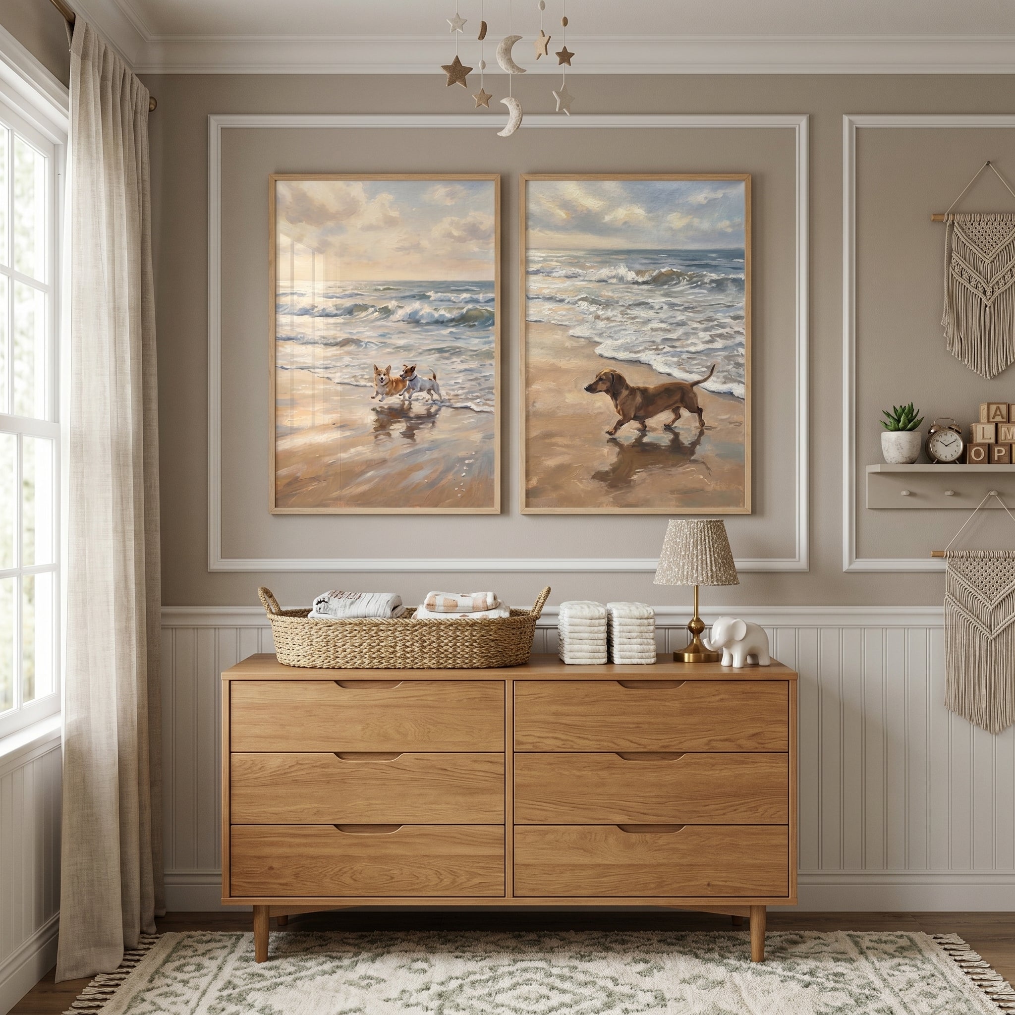 Breezy Coastal Beach Dogs Wall Art Set of 2 - Golden Shore Pups