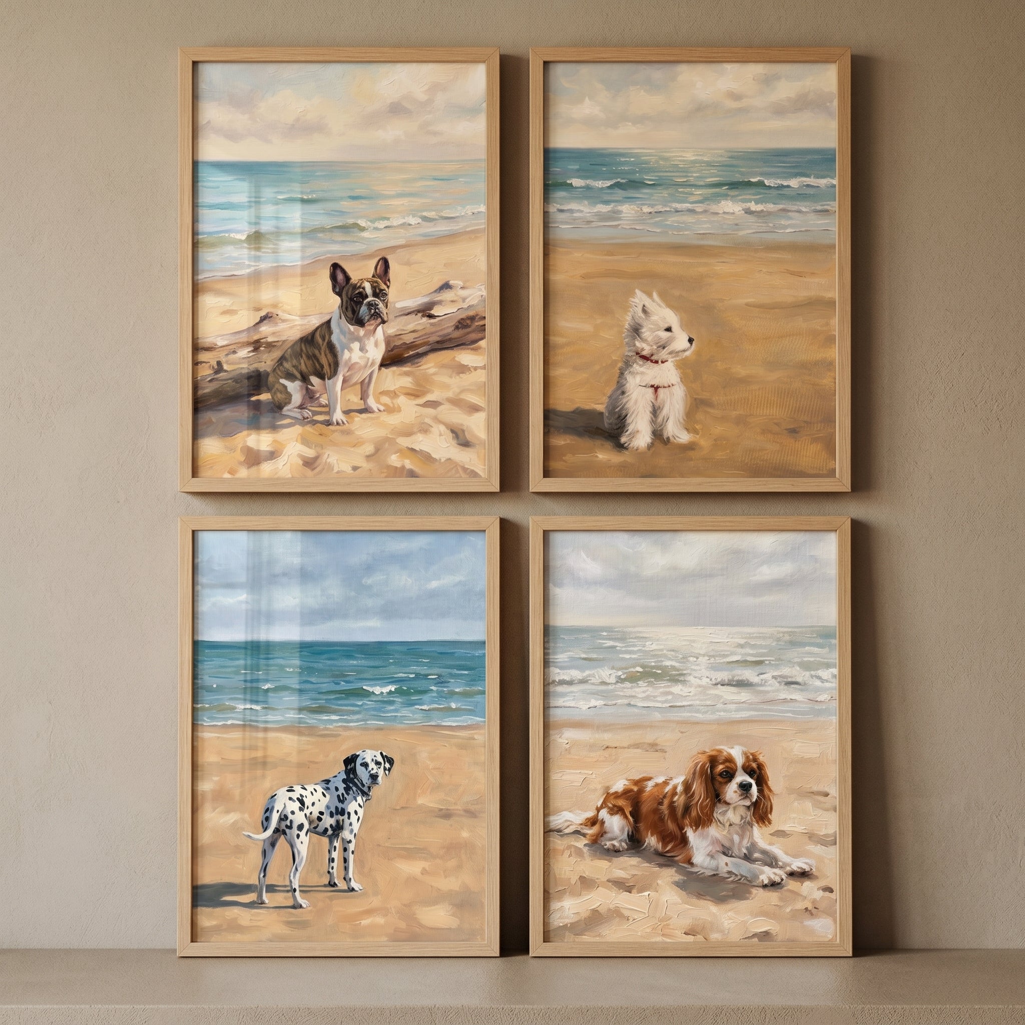 Breezy Waterfront Beach Dogs Wall Art Set of 4 - Seaside Canine Shores