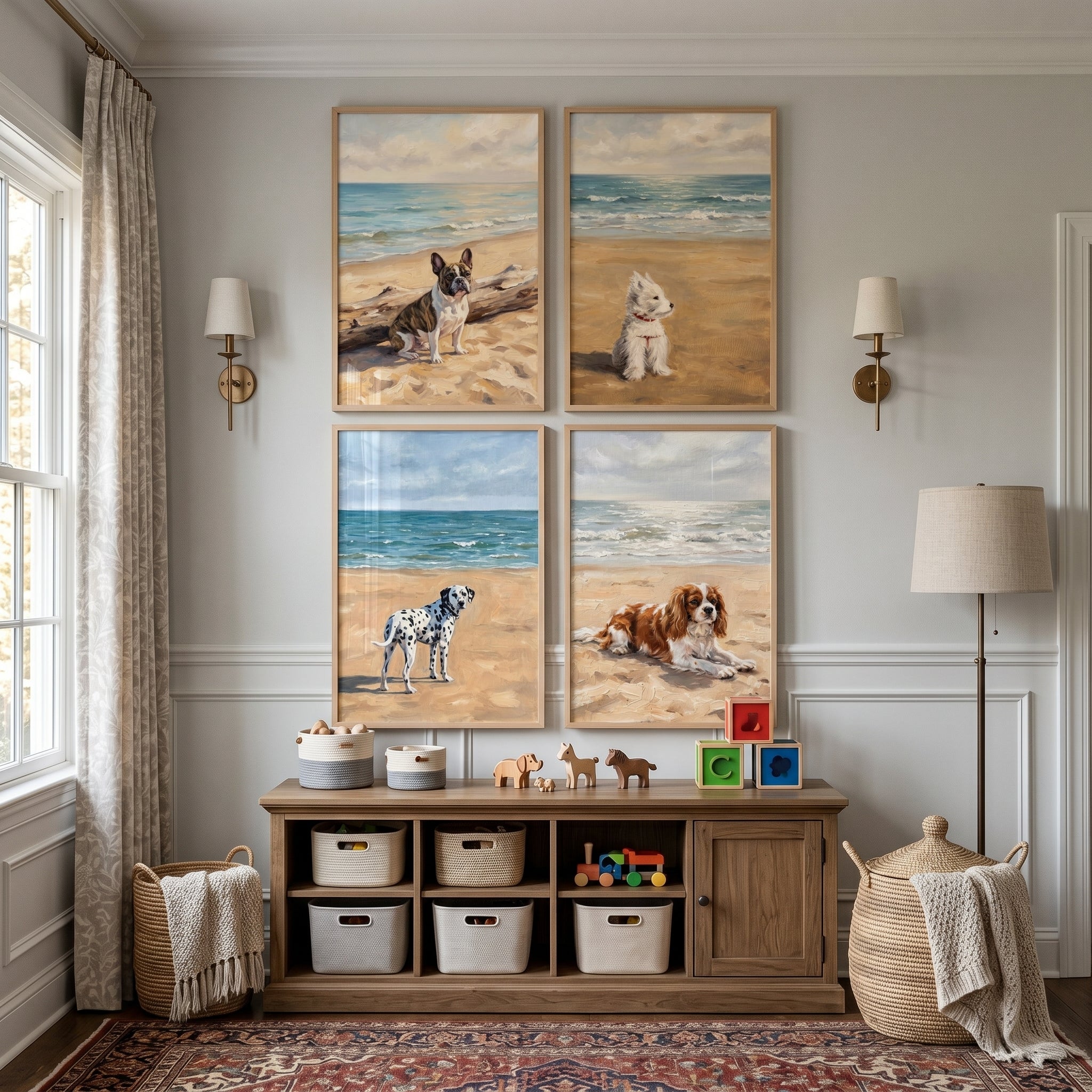 Breezy Waterfront Beach Dogs Wall Art Set of 4 - Seaside Canine Shores