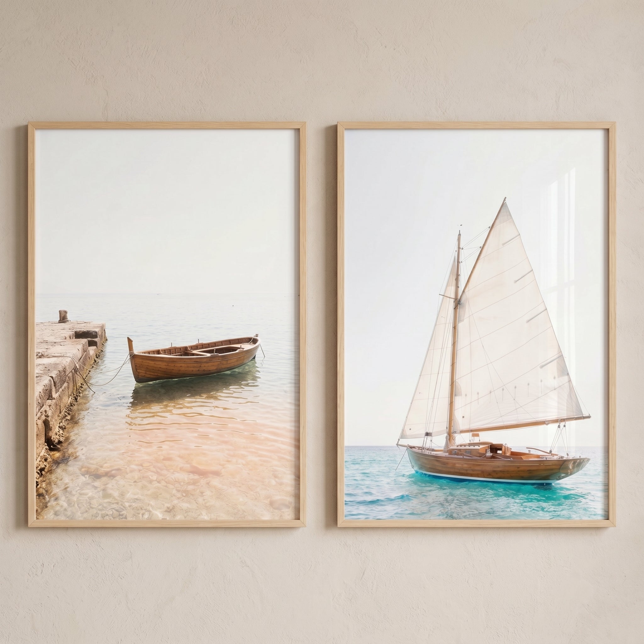 Bright Coastal Wooden Boat Wall Art Set of 2 - Serene Coastal Sails