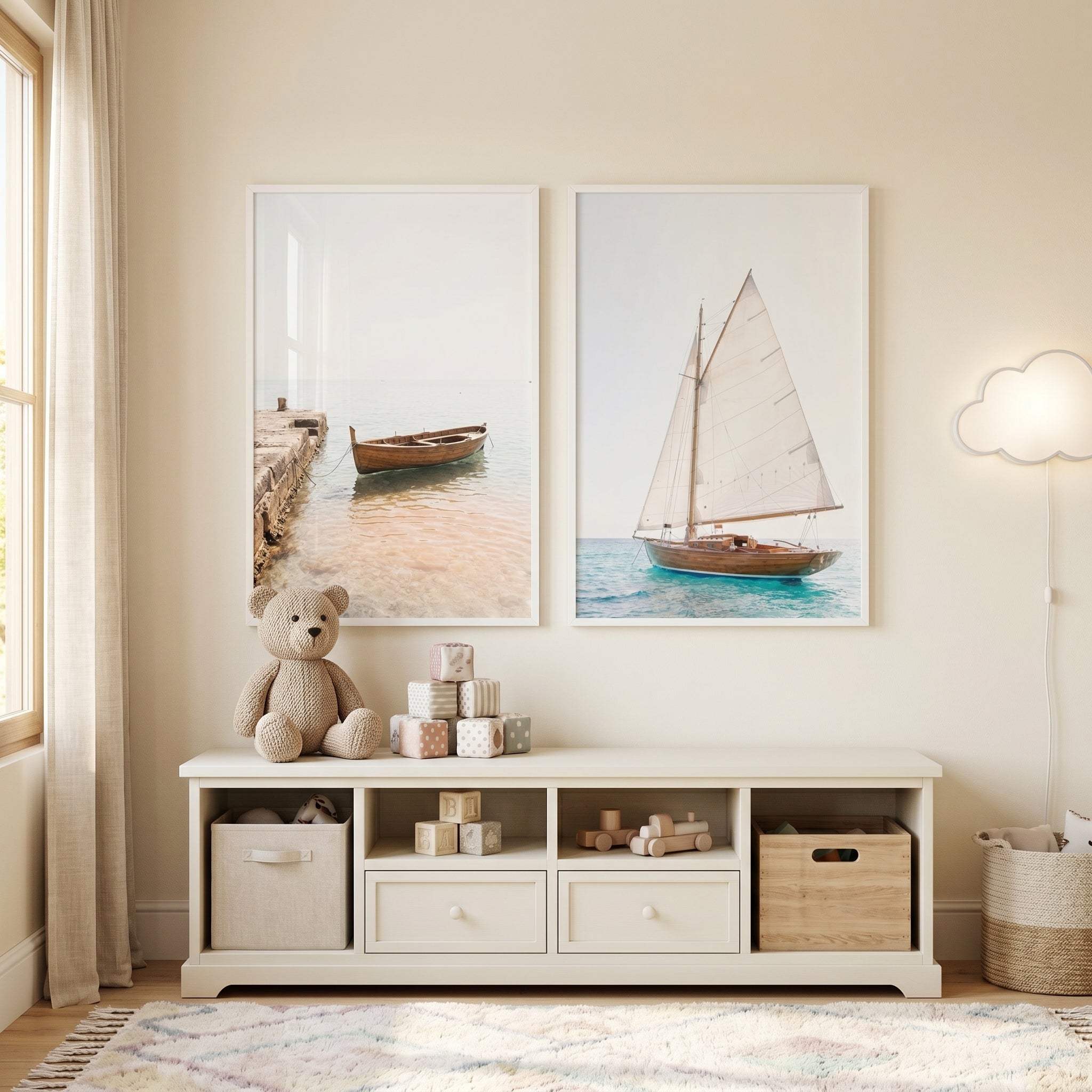 Bright Coastal Wooden Boat Wall Art Set of 2 - Serene Coastal Sails
