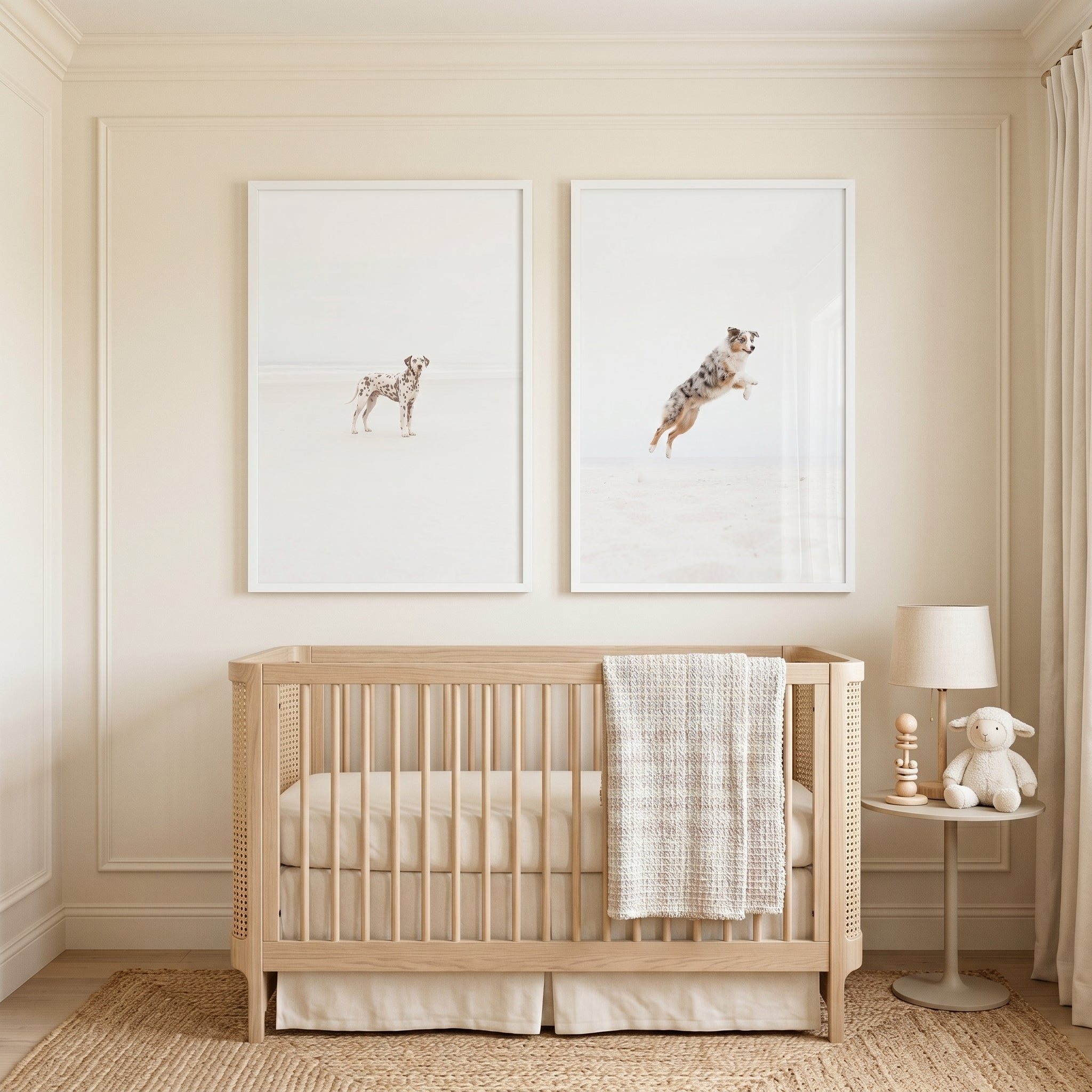 Bright Minimalist Coastal Dog Wall Art Set of 2 - Sunlit Spotted Shores