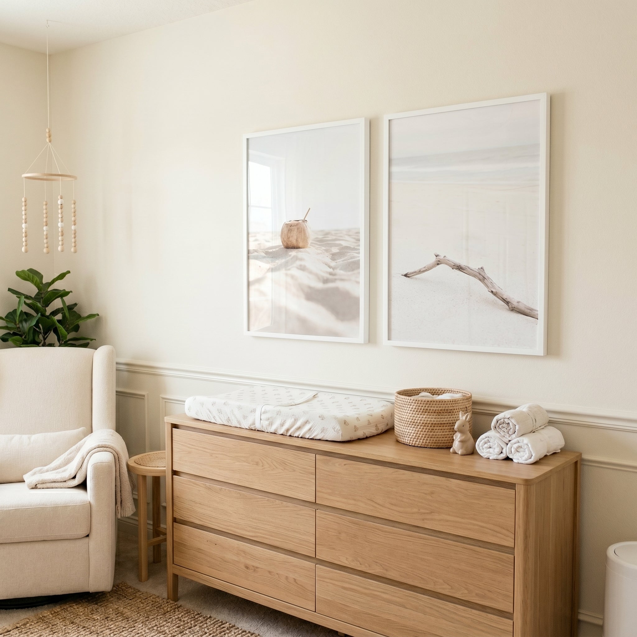 Bright Minimalist White Beach Wall Art Set Of 2 - Coastal Sands Duo