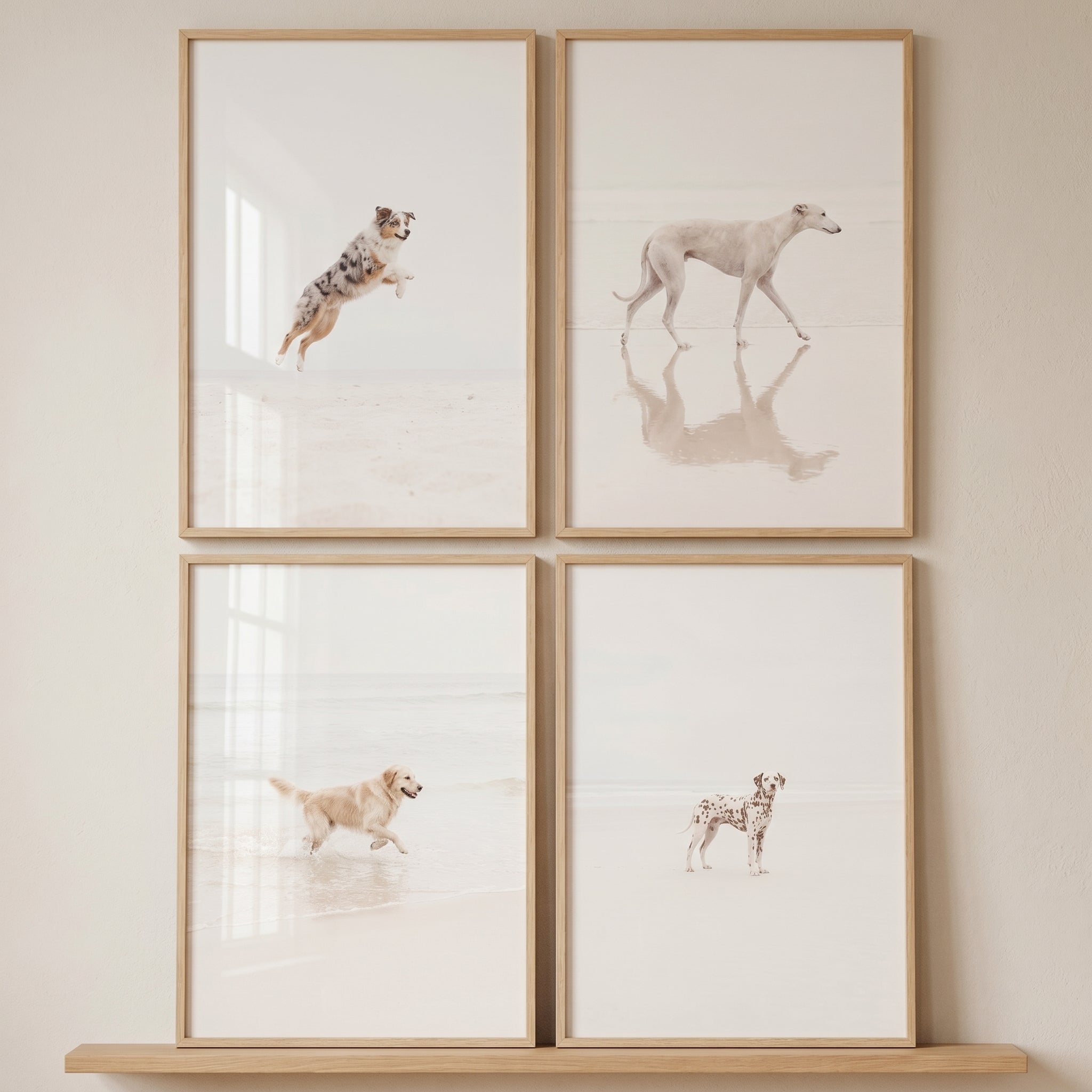 Bright Neutral Coastal Dog Wall Art Set of 4 - Coastal Canine Dreams