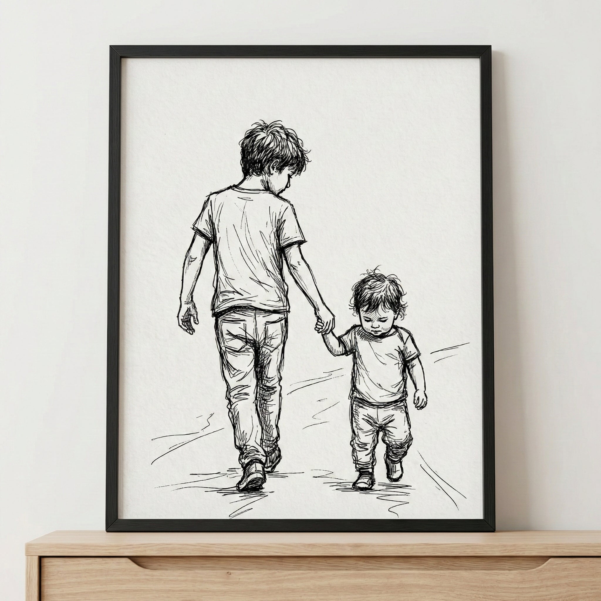 Little Steps Together - Siblings Framed Wall Art for Nursery, Playroom or Kids Bedrooms