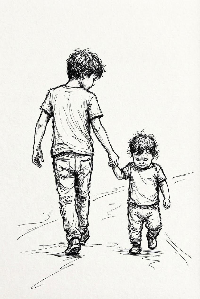 Little Steps Together - Siblings Framed Wall Art for Nursery, Playroom or Kids Bedrooms