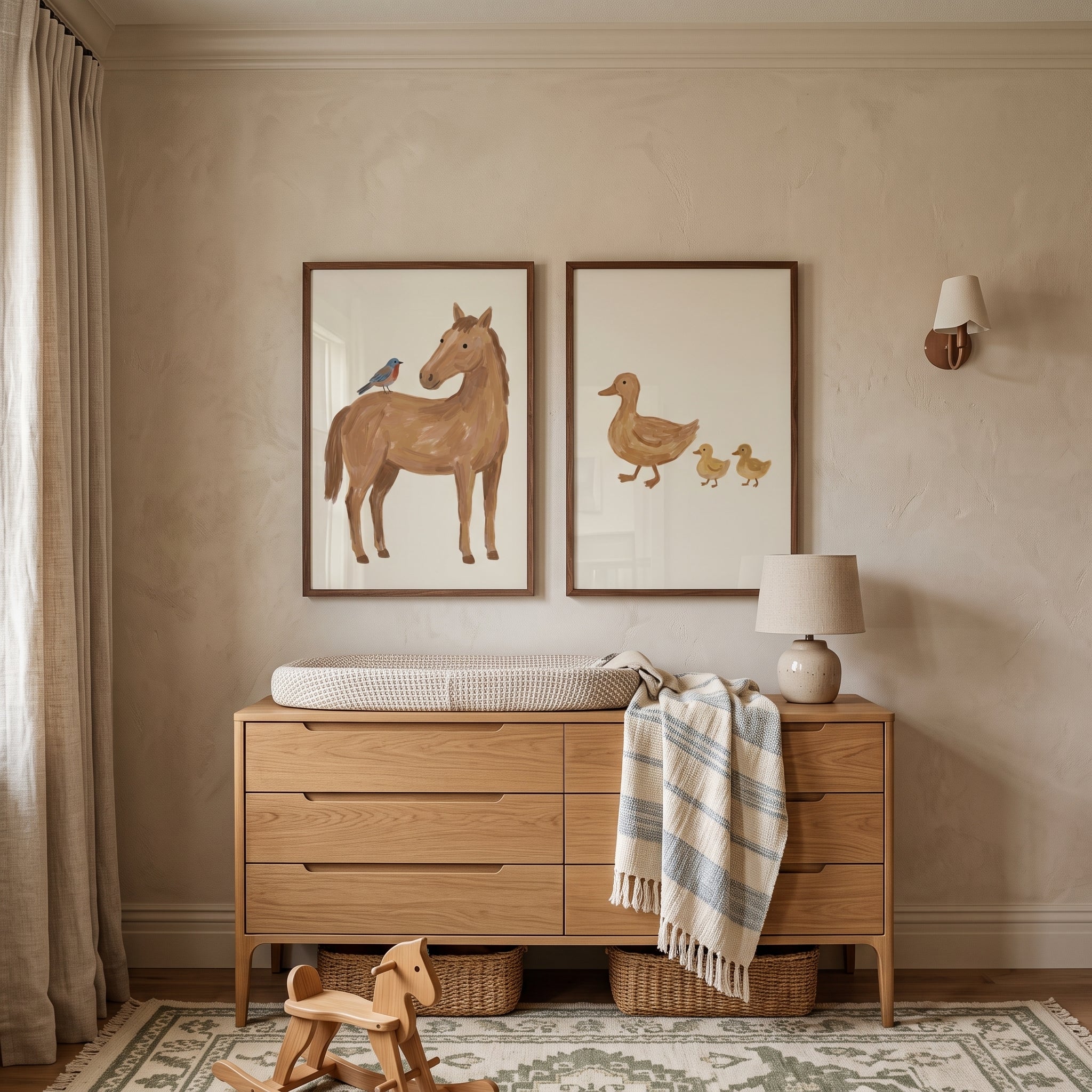 Brown Farm Animals Wall Art Set of 2 - Whimsical Farm Friends
