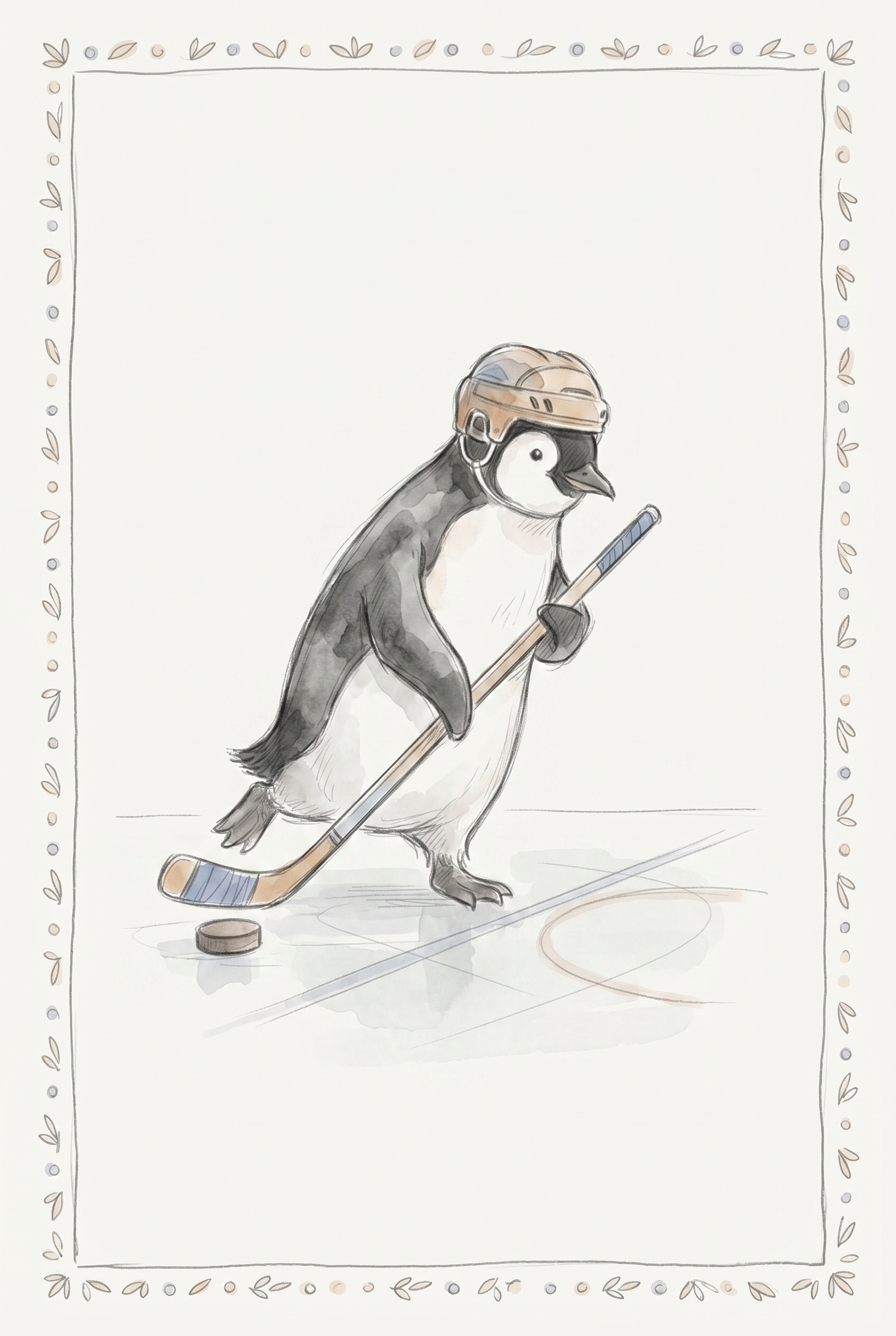 Brown Helmet Hockey Penguin Wall Art - Ice Hockey Penguin