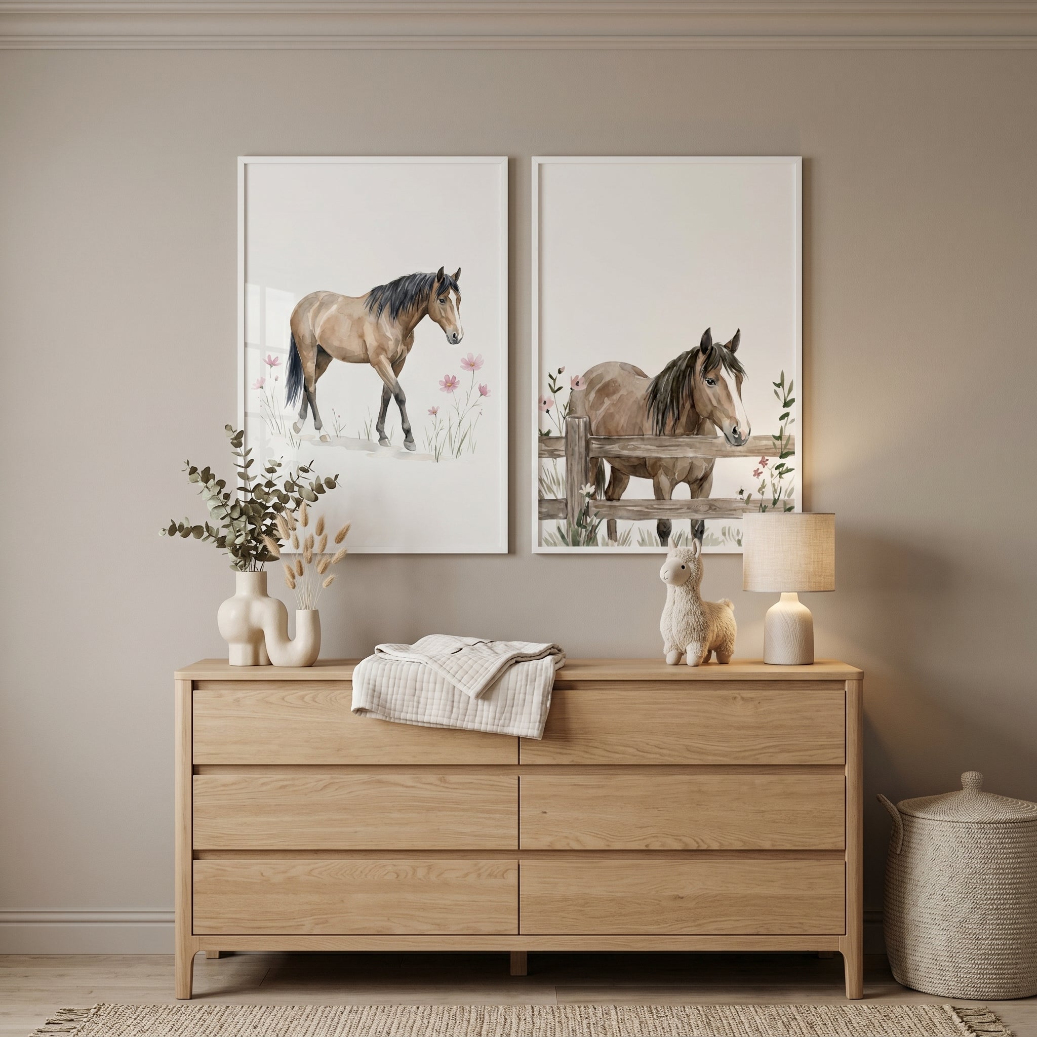 Brown Horse Wall Art Set of 2 - Rustic Meadow Horses