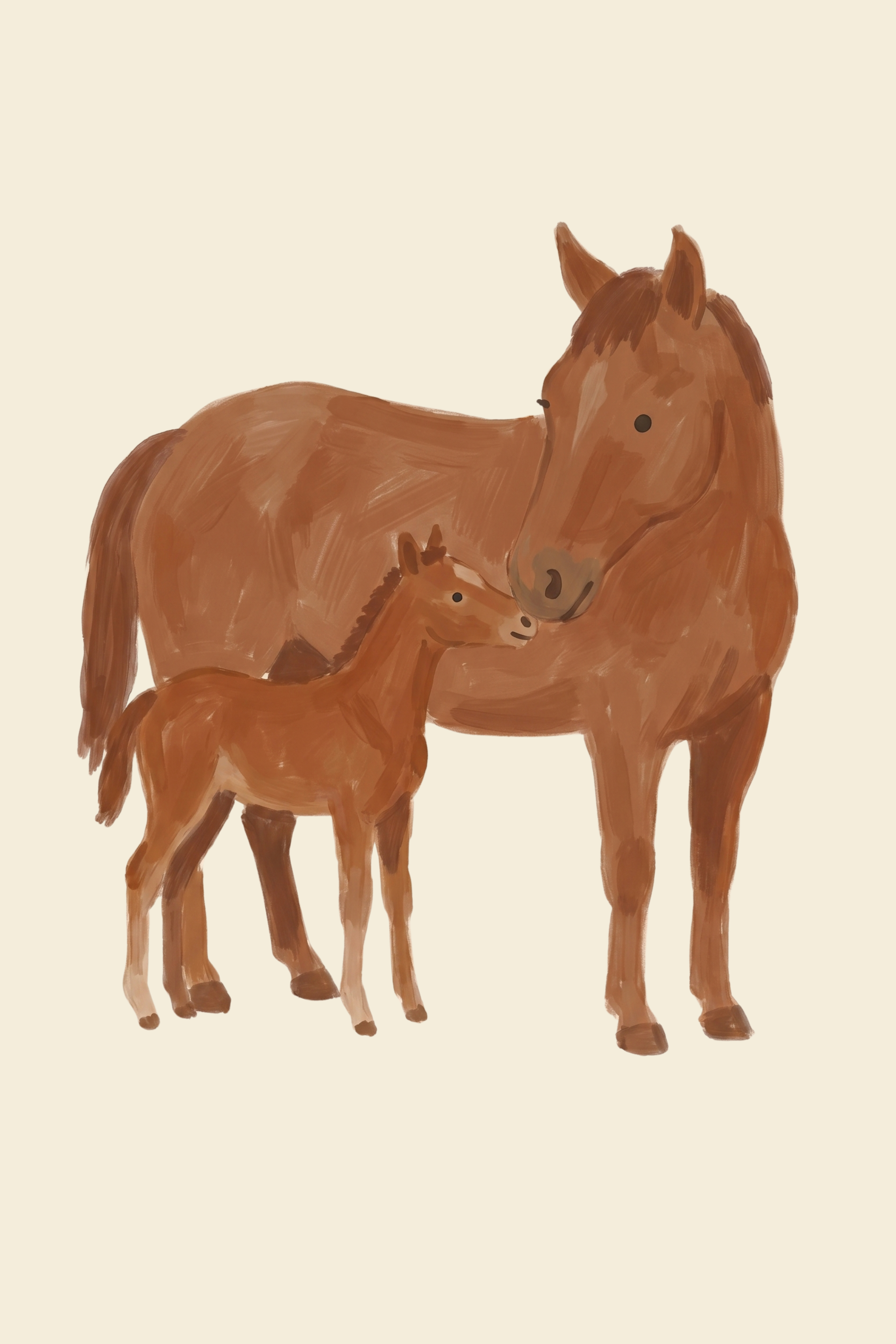 Brown Mother Baby Horse Wall Art - Gentle Equine Bond