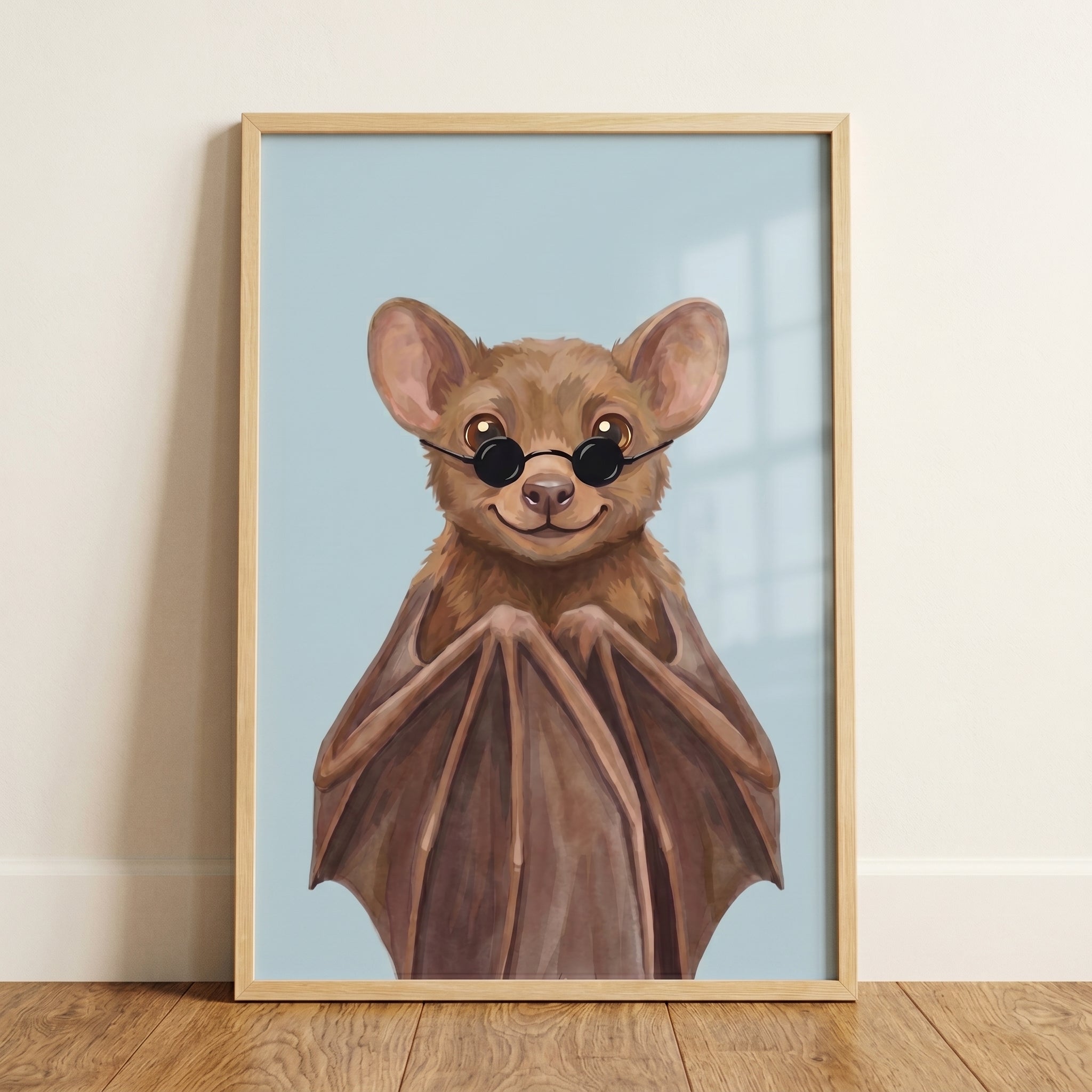 Brown Round Sunglasses Bat Wall Art - Cool Little Bat