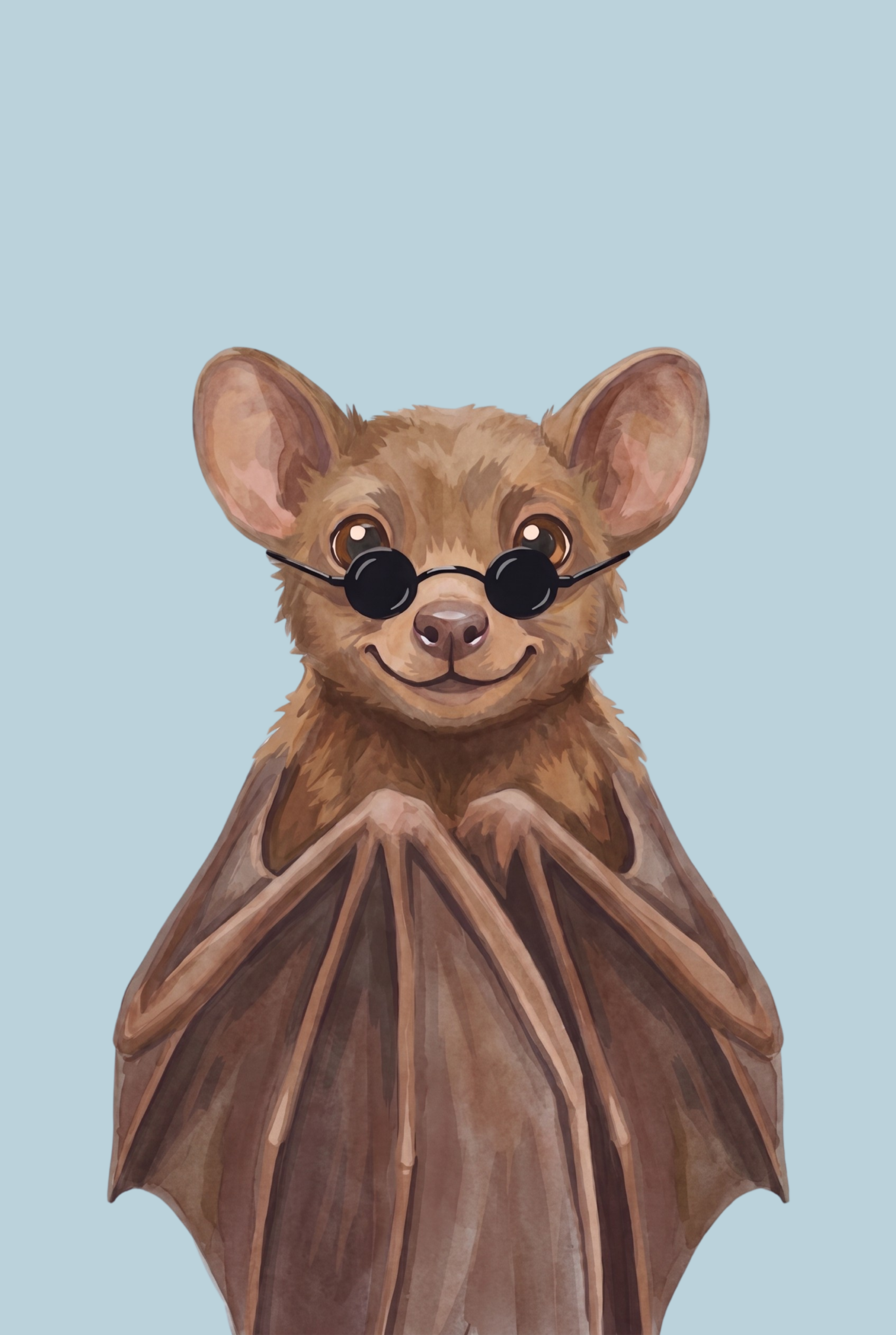 Brown Round Sunglasses Bat Wall Art - Cool Little Bat