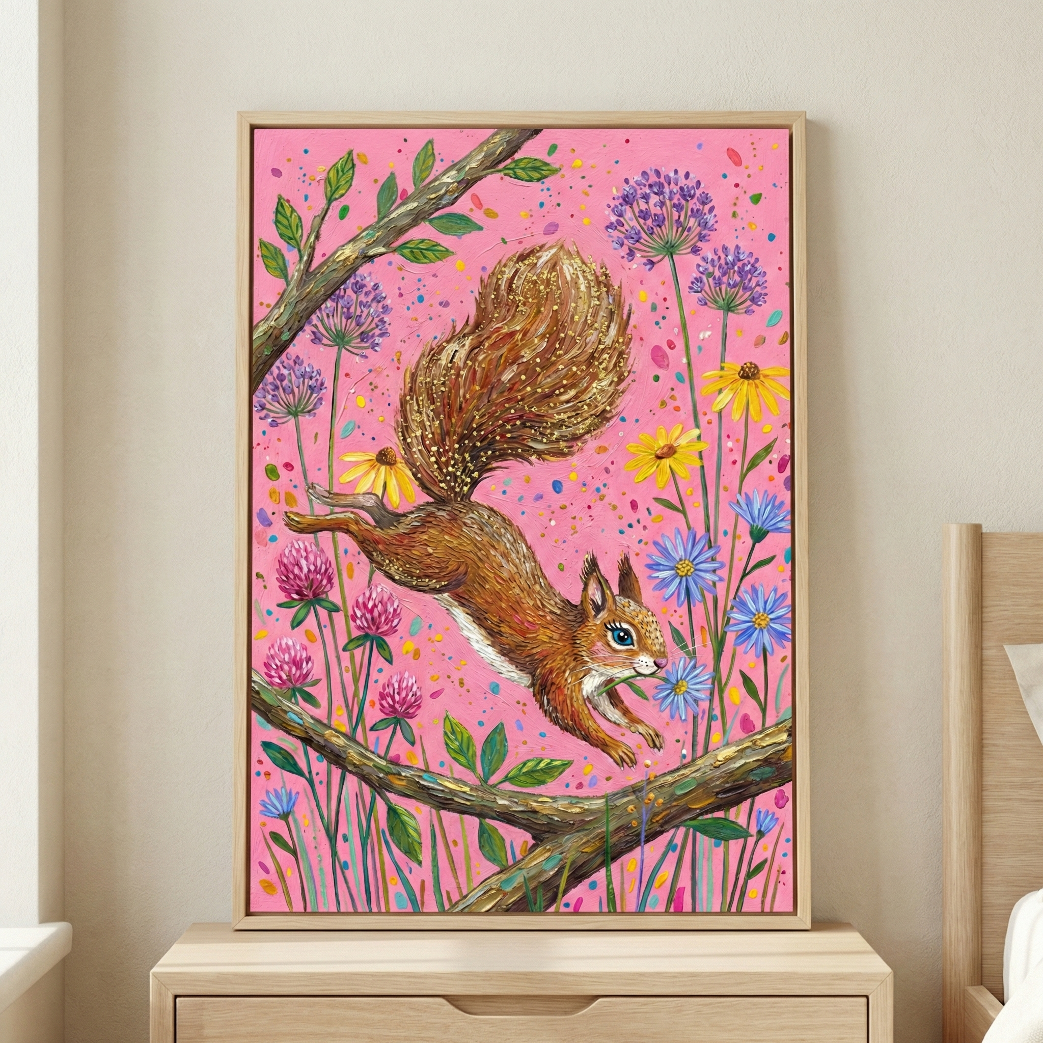 Brown Squirrel Whimsical Woodland Wall Art - Whimsical Meadow Leap