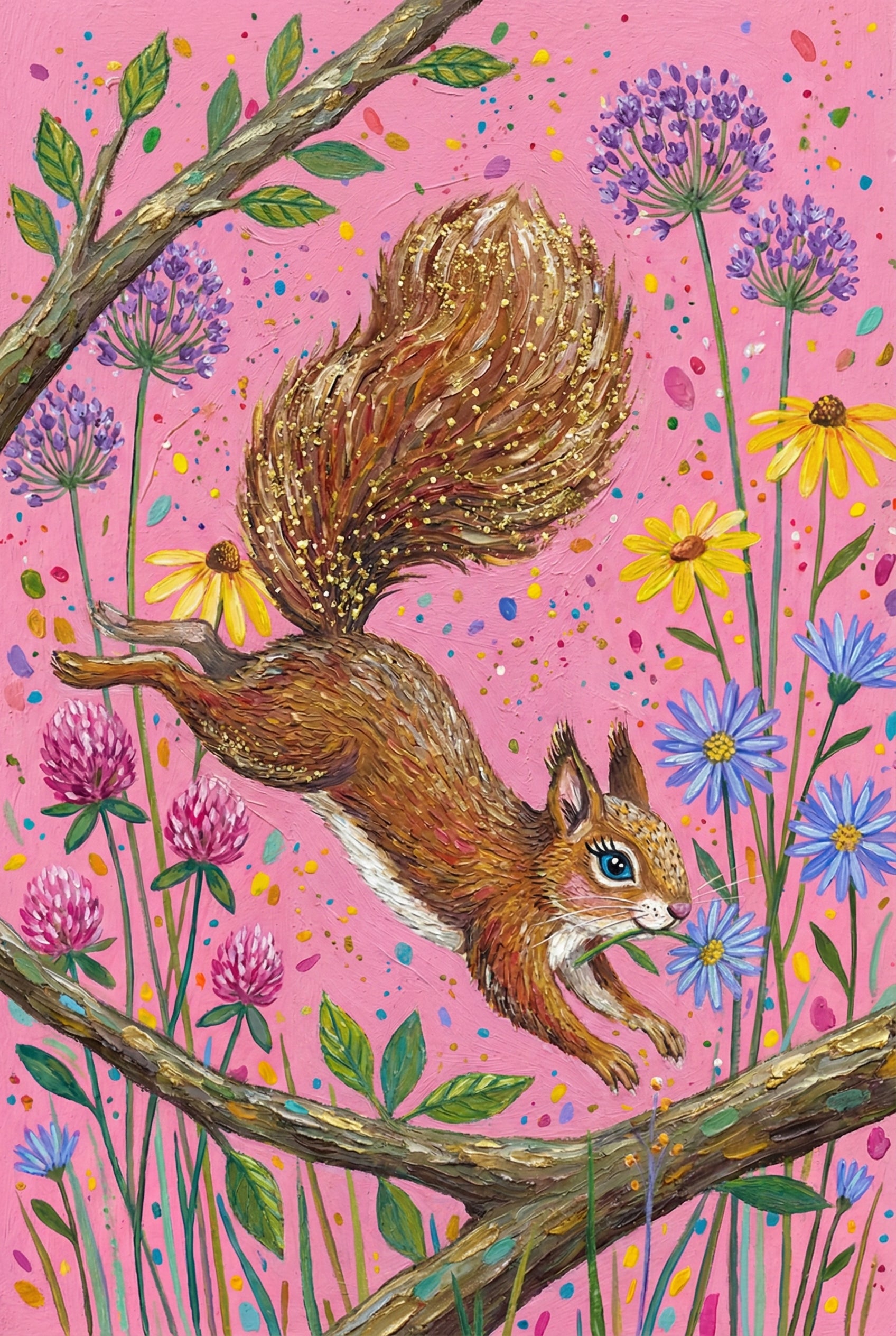 Brown Squirrel Whimsical Woodland Wall Art - Whimsical Meadow Leap