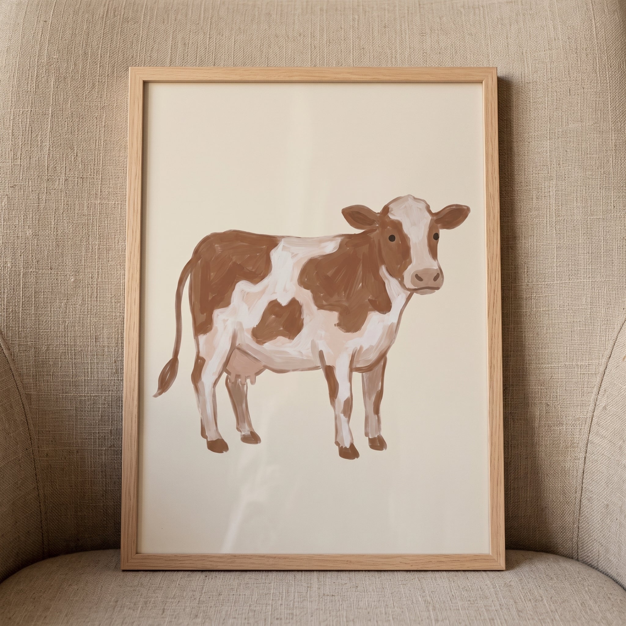 Brown White Spotted Cow Wall Art - Rustic Meadow Cow