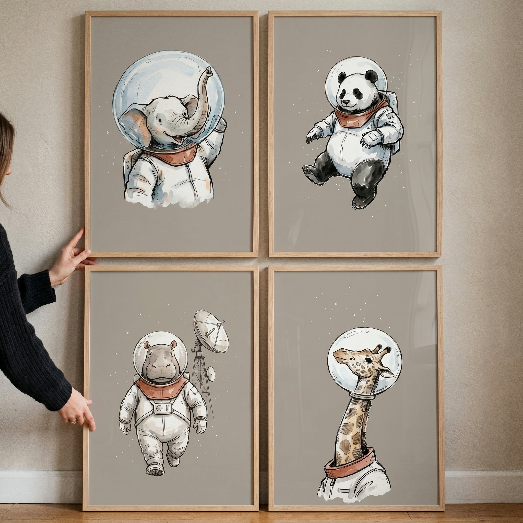 Bubble Helmet Astronaut Animal Wall Art Set of 4 - Astro Animal Explorers