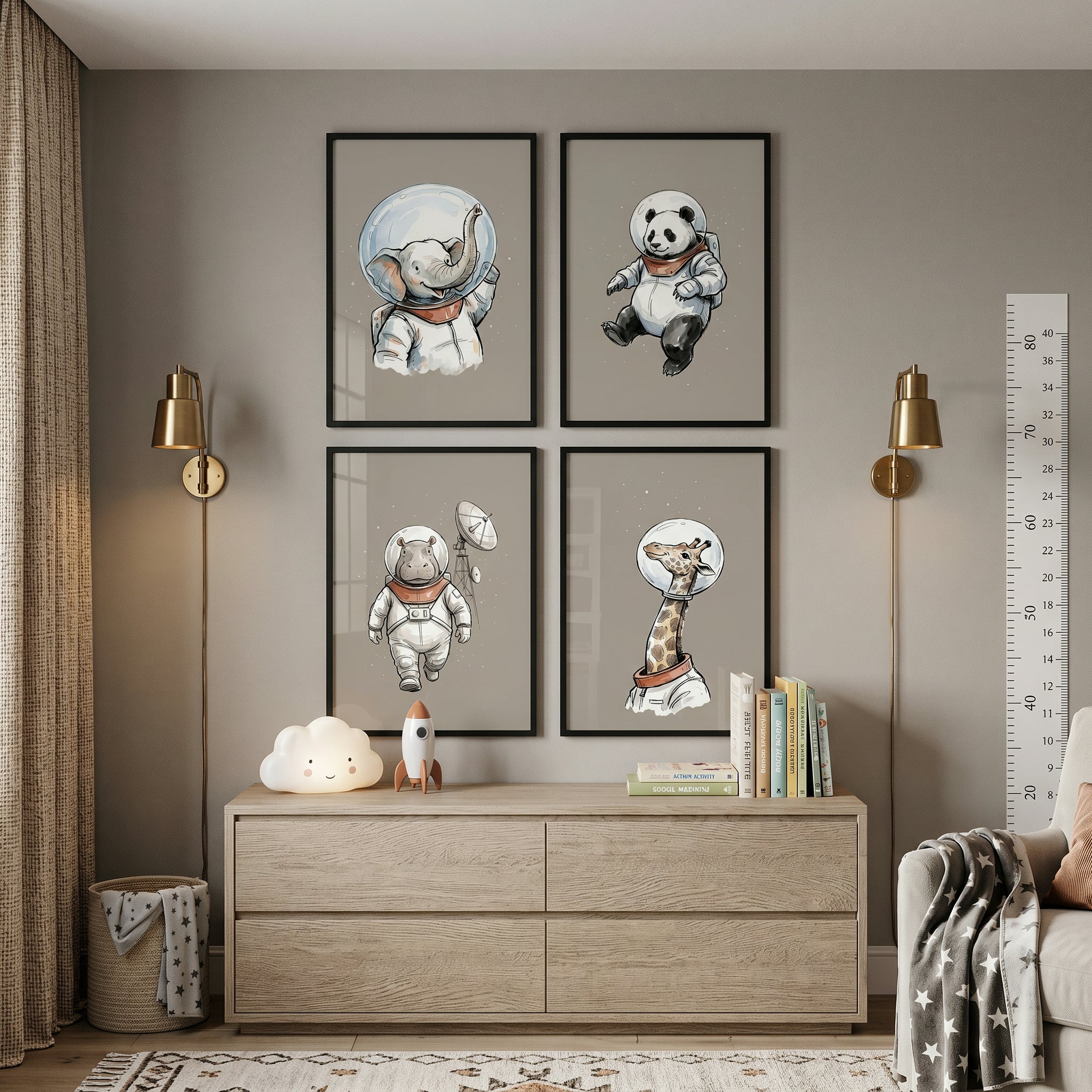 Bubble Helmet Astronaut Animal Wall Art Set of 4 - Astro Animal Explorers