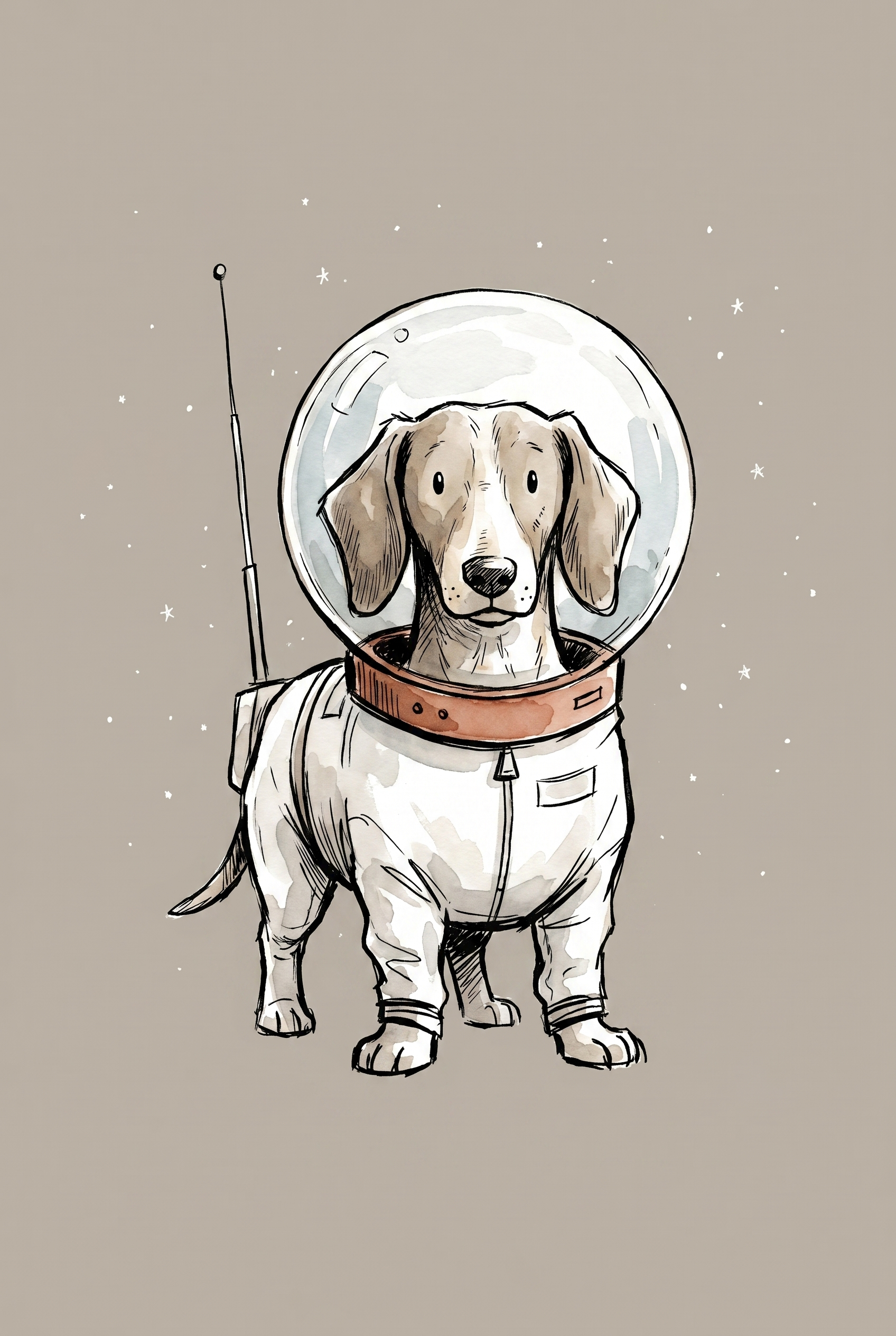 Bubble Helmet Astronaut Dachshund Wall Art - Astro Puppy Sketch