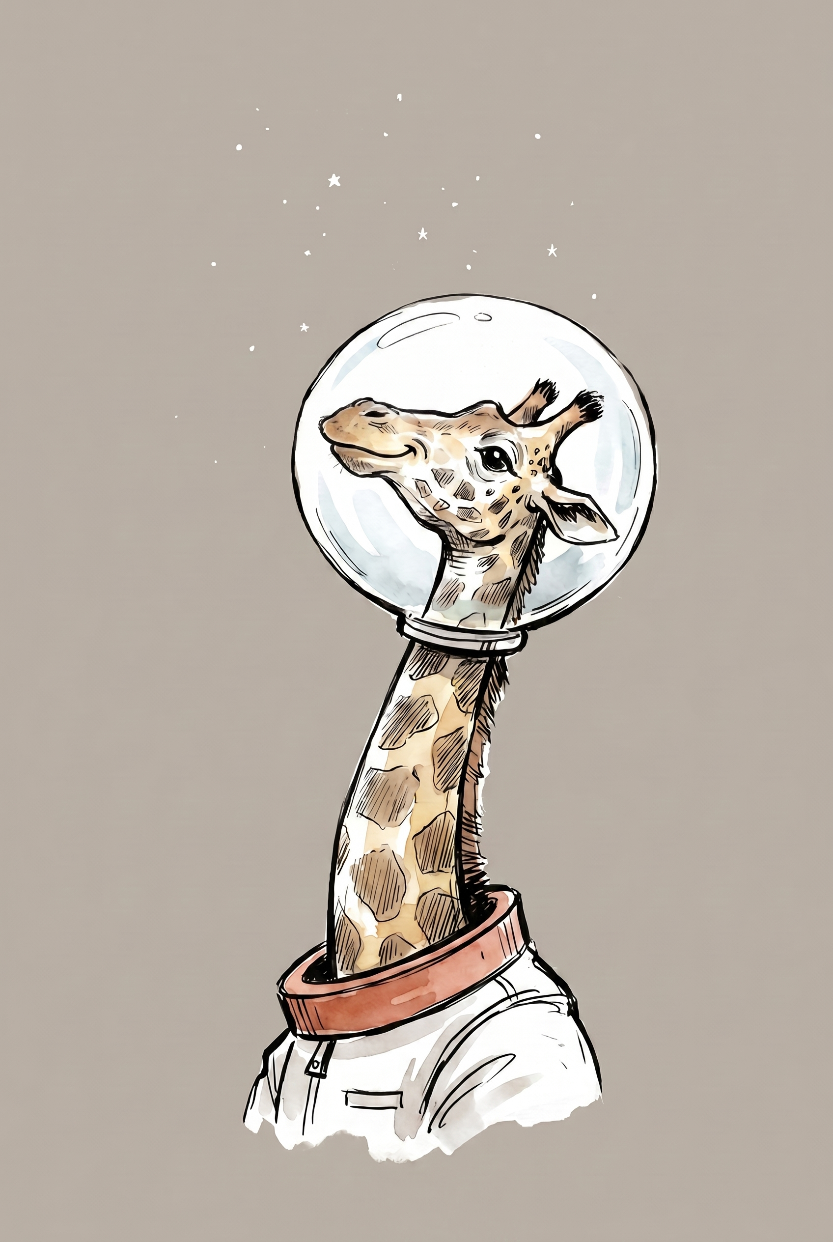 Bubble Helmet Space Giraffe Wall Art - Tall Space Explorer