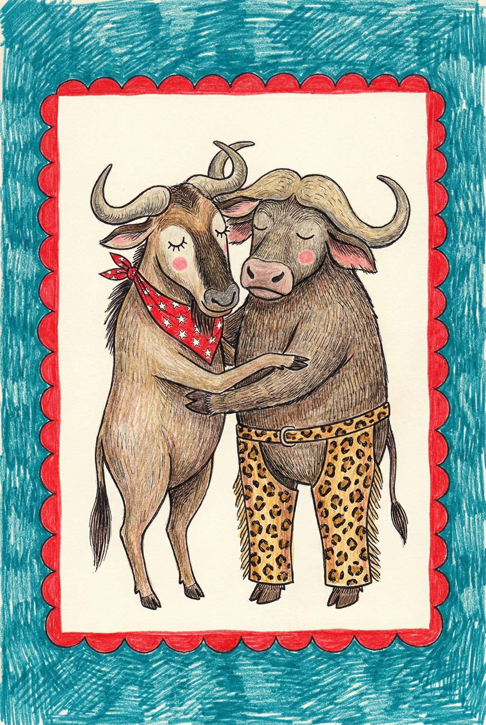 Wild Heart Hug - Animals Framed Wall Art for Nursery, Playroom or Kids Bedrooms