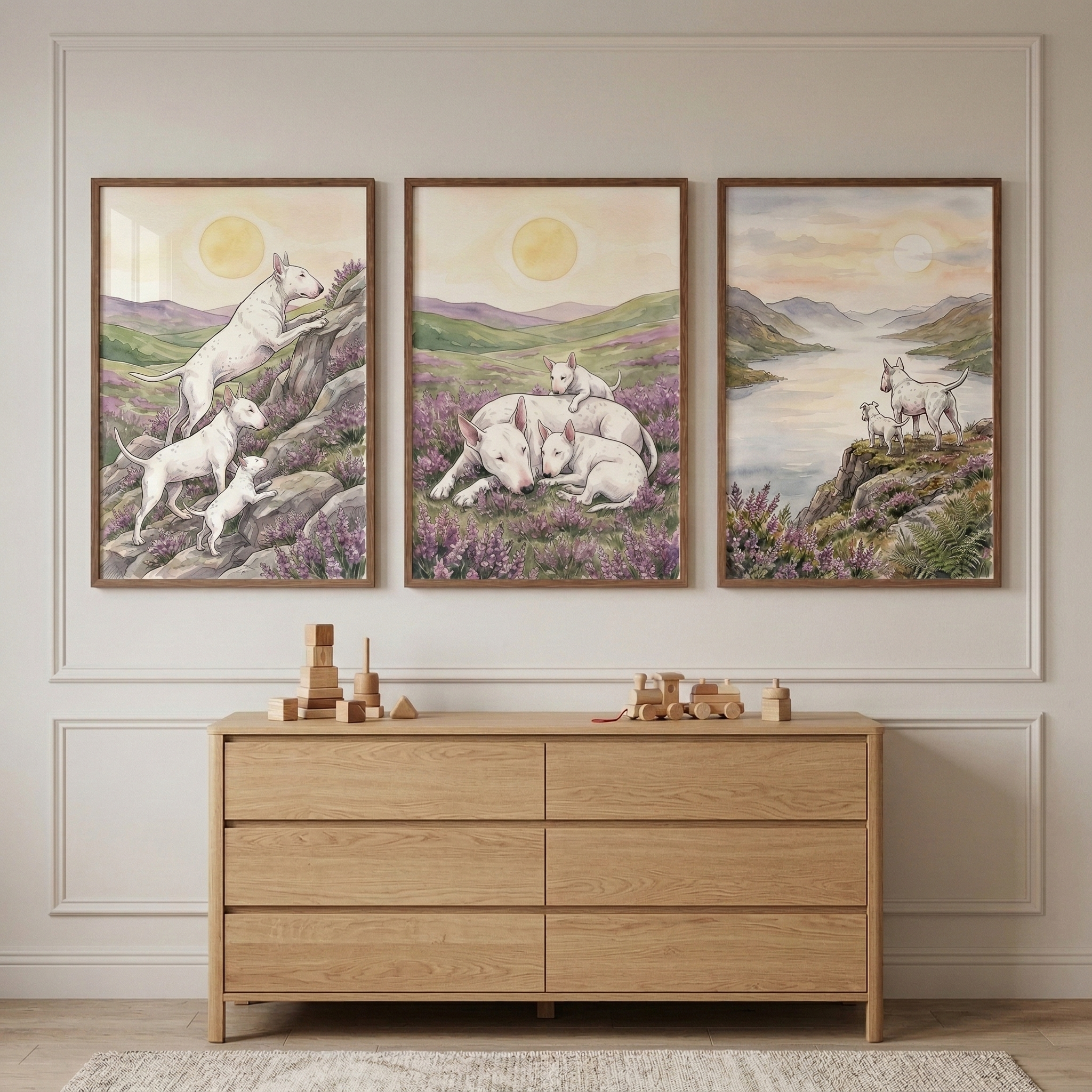Bull Terrier Wall Art Set of 3 - Bull Terrier Family
