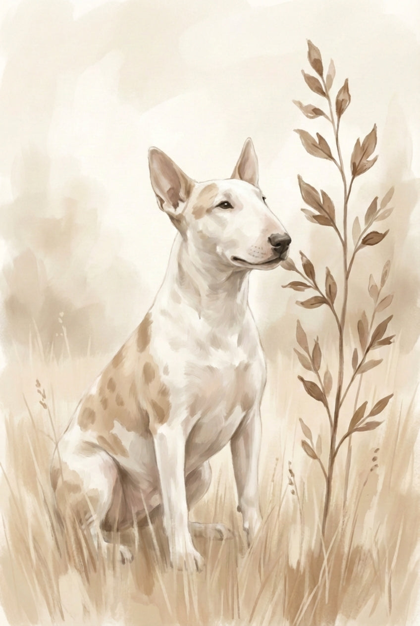 Bull Terrier Dog Watercolor Style Wall Art - Sepia Meadow Dog
