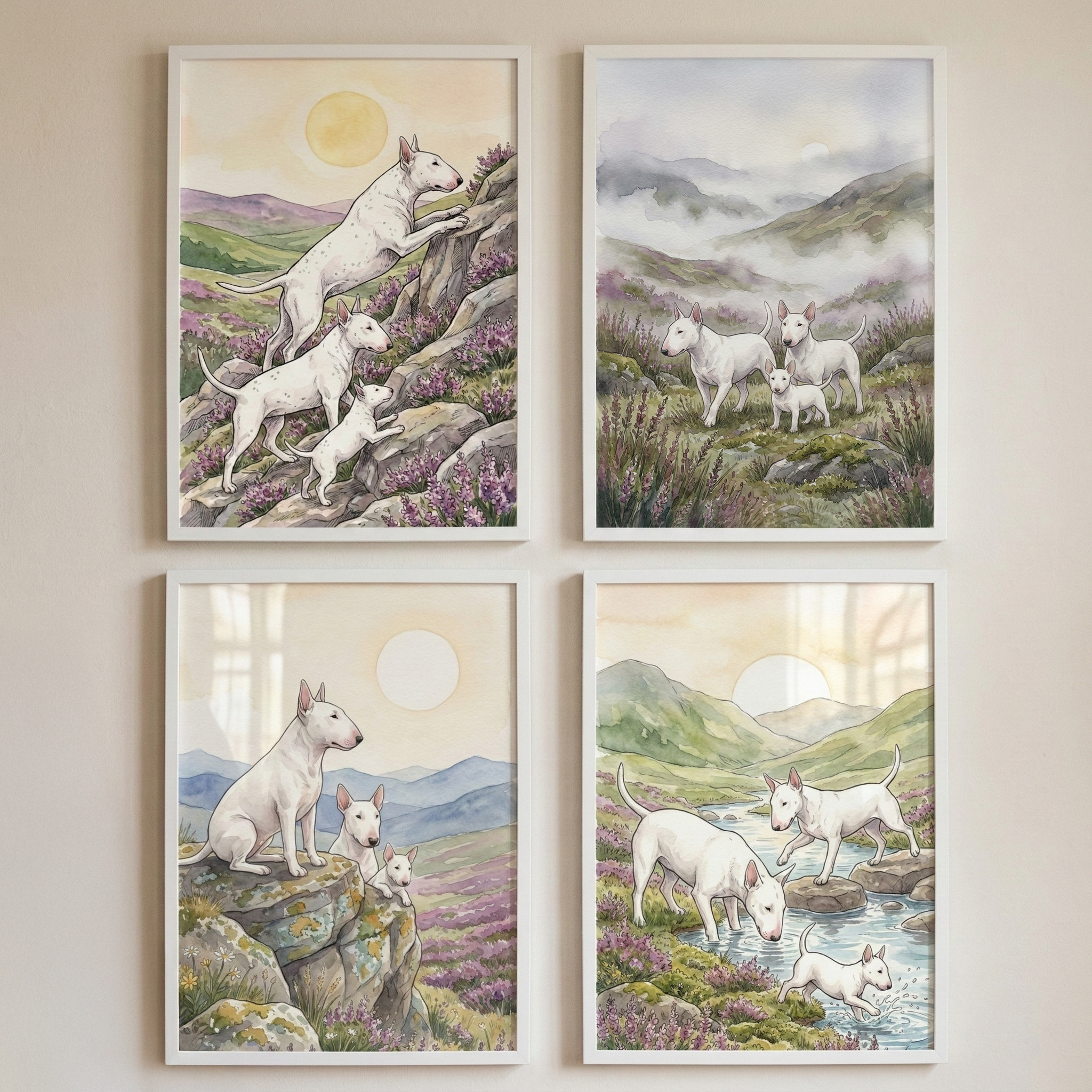 Bullie Pack Wall Art Set of 4 - White Terrier Wilderness