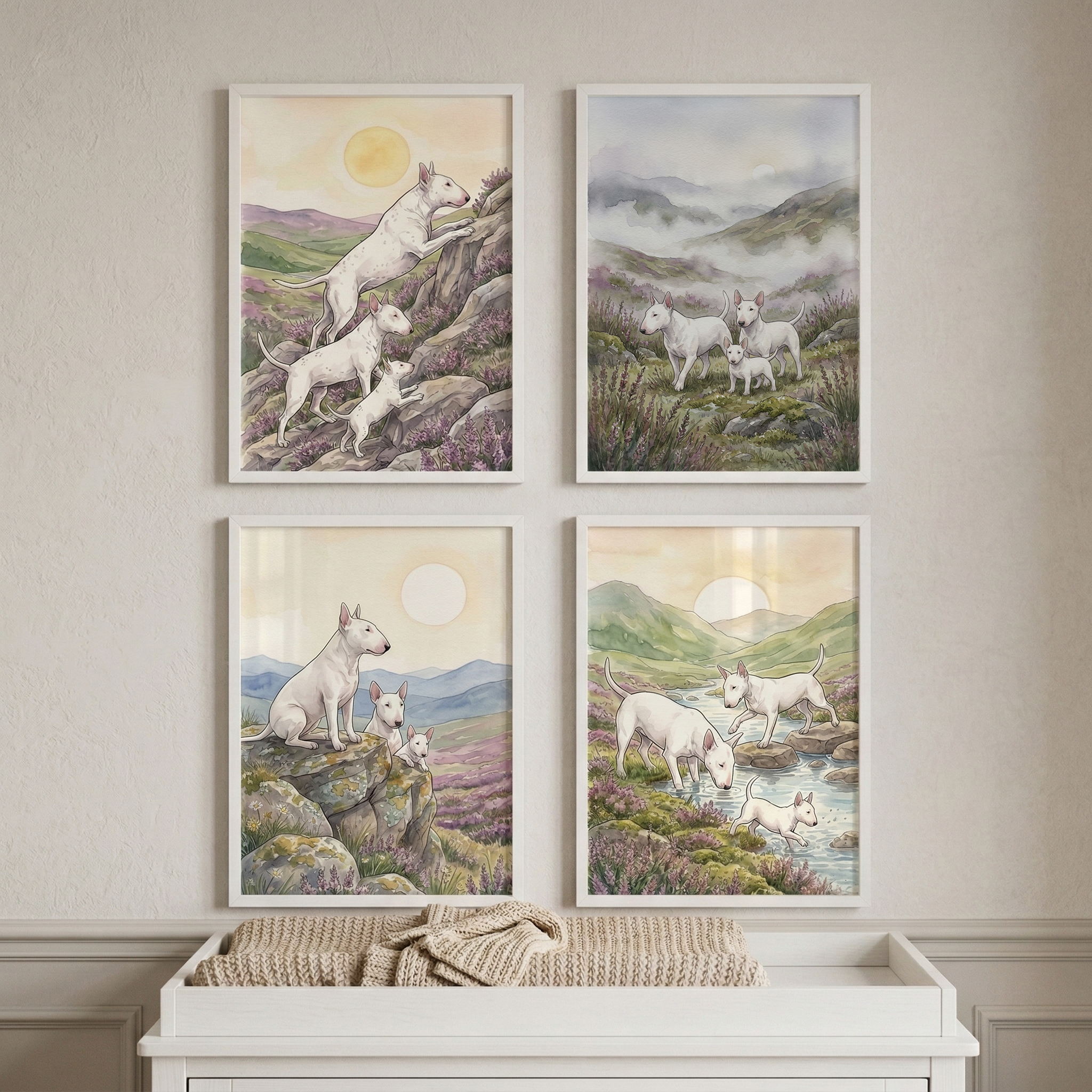 Bullie Pack Wall Art Set of 4 - White Terrier Wilderness
