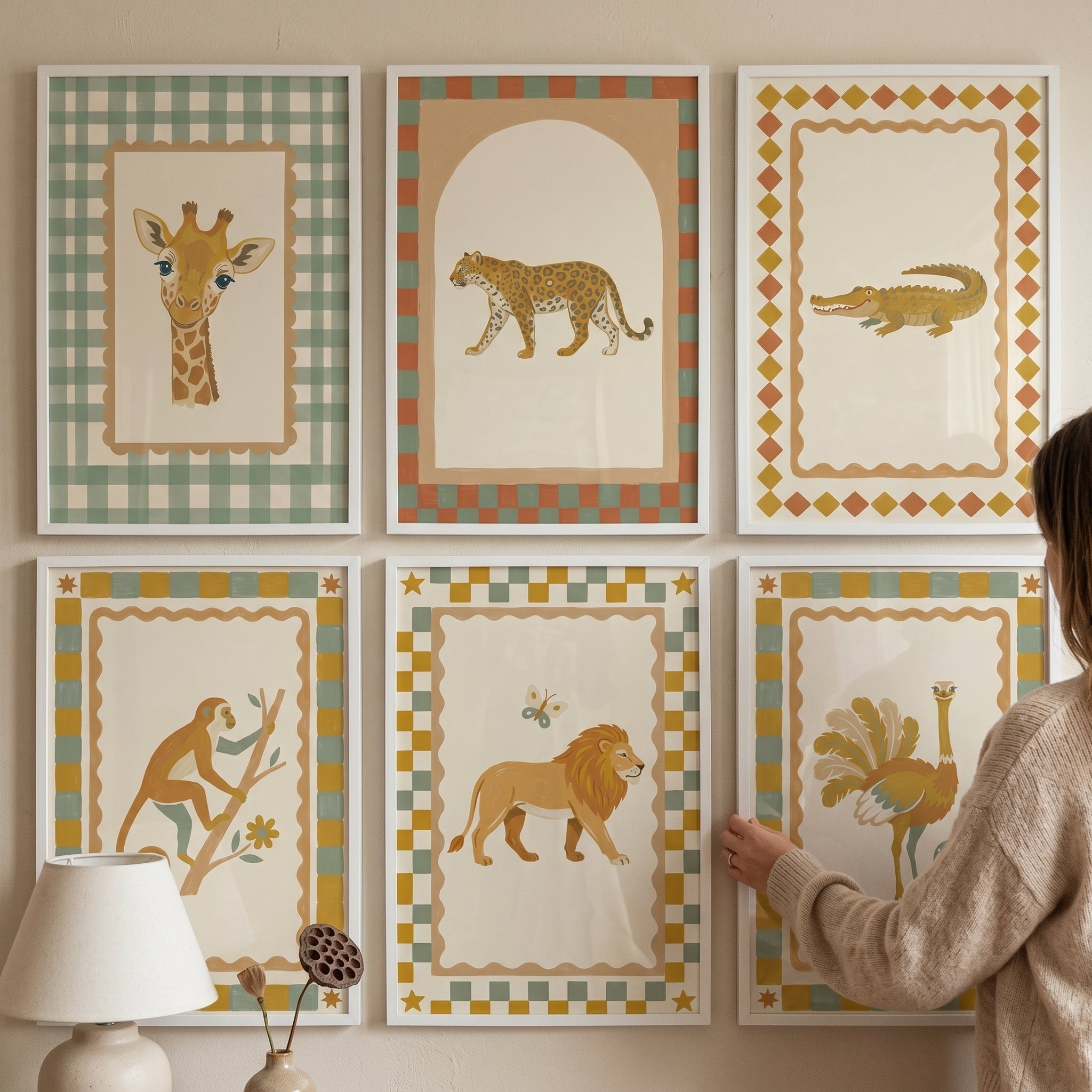 Burnt Terracotta Safari Animals Wall Art Set of 6 - Safari Folk Art