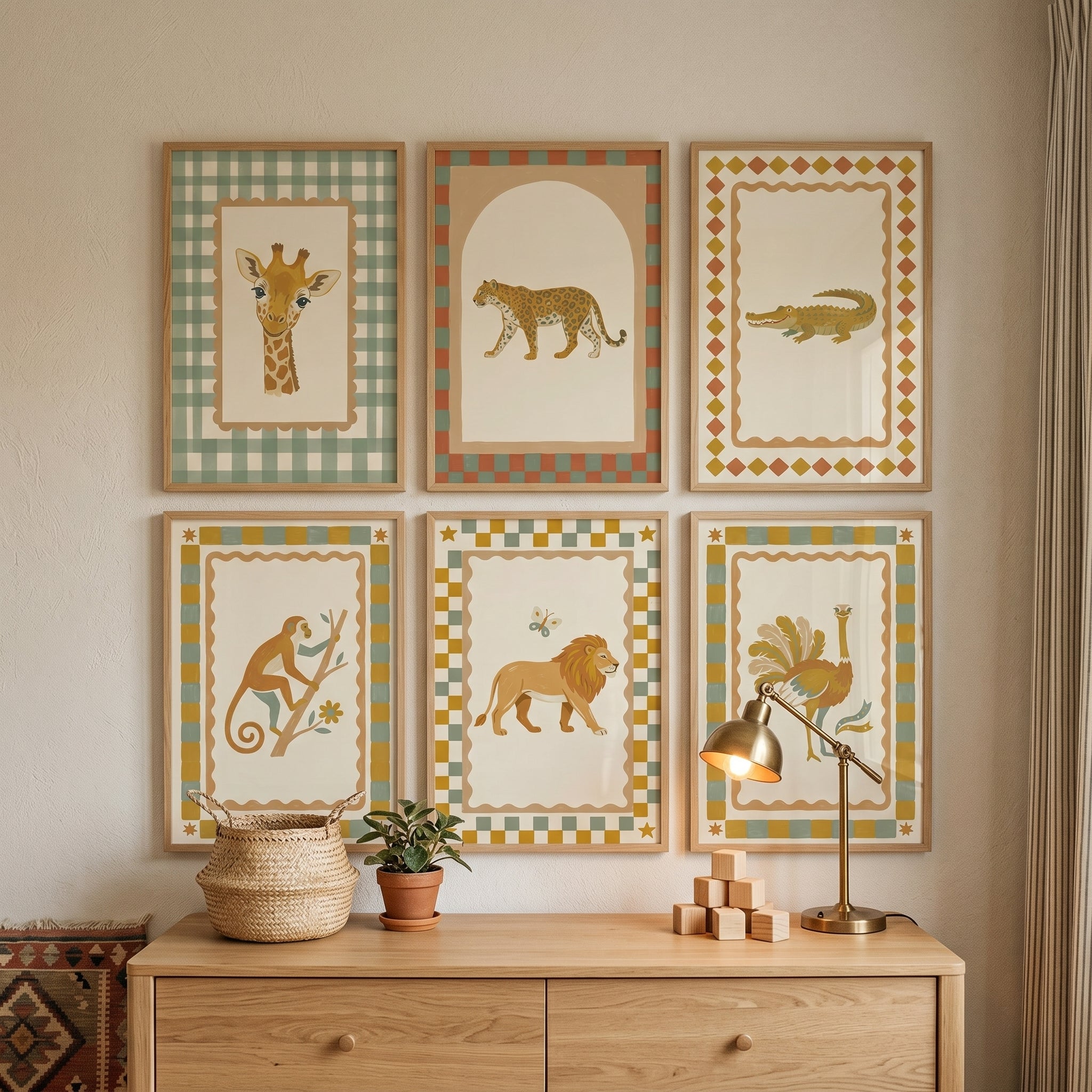 Burnt Terracotta Safari Animals Wall Art Set of 6 - Safari Folk Art