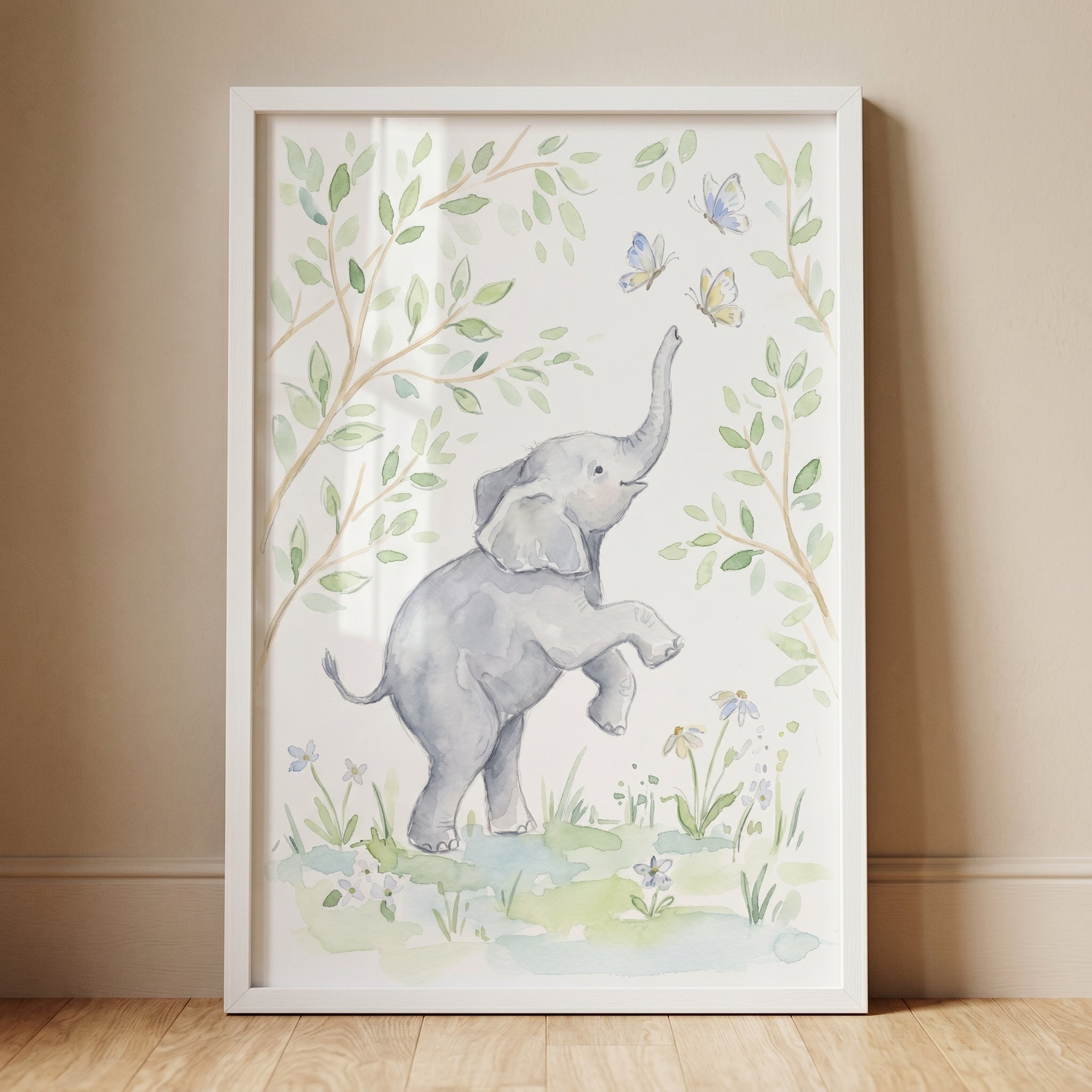 Butterfly Baby Elephant Wall Art - Playful Baby Elephant