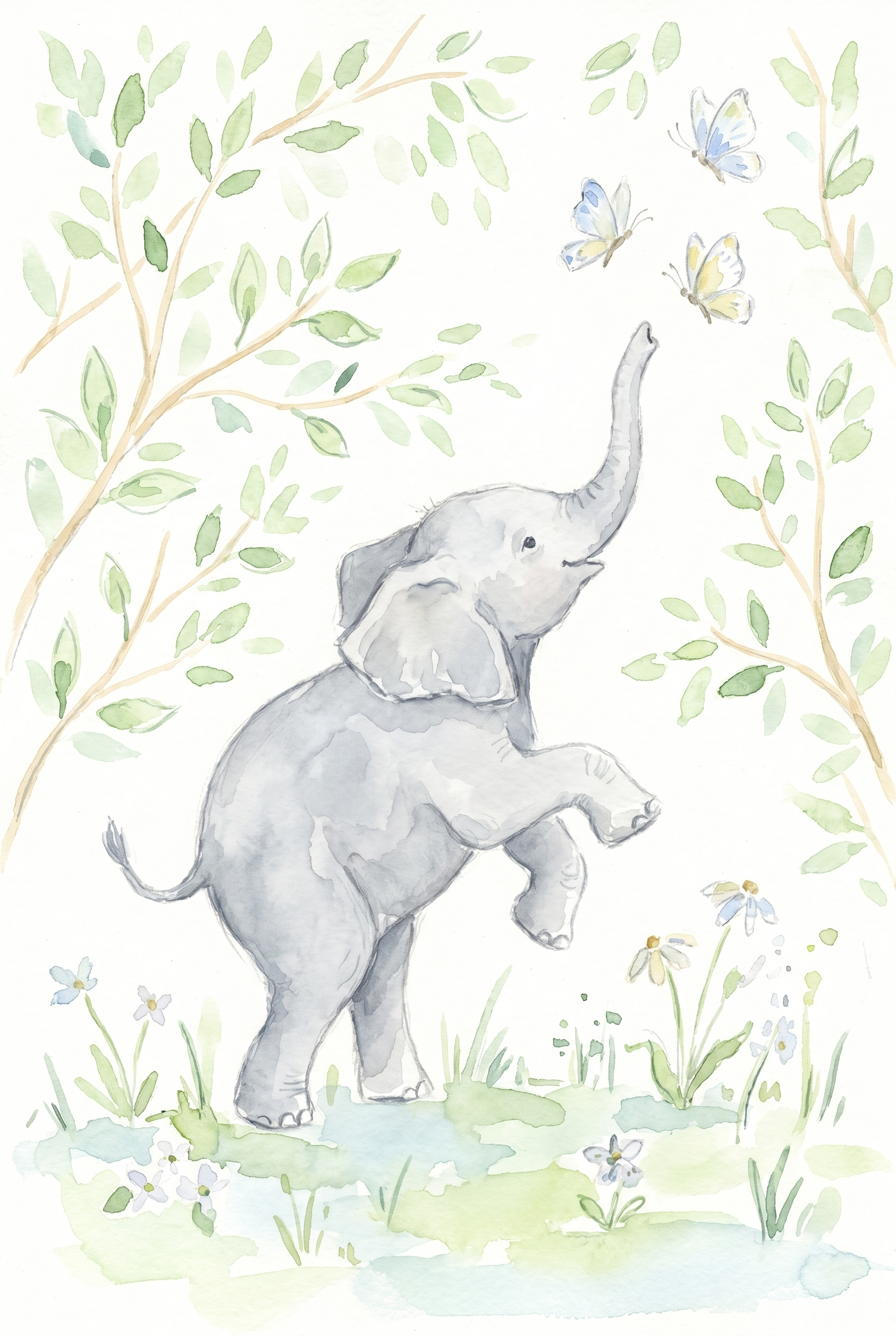 Butterfly Baby Elephant Wall Art - Playful Baby Elephant