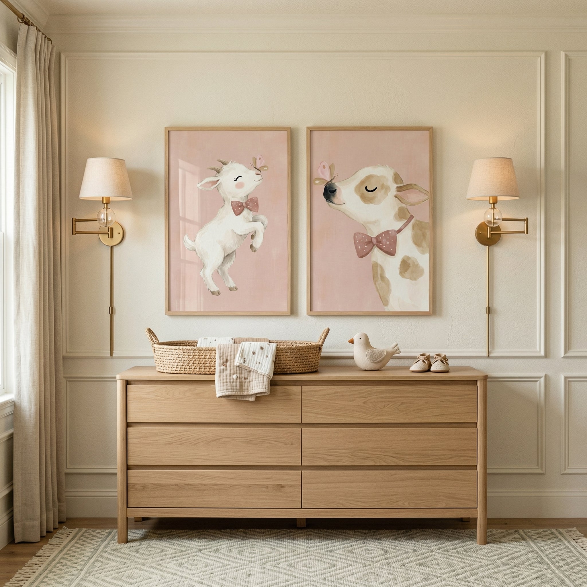 Butterfly Blush Farm Animal Wall Art Set of 2 - Gentle Farm Friends