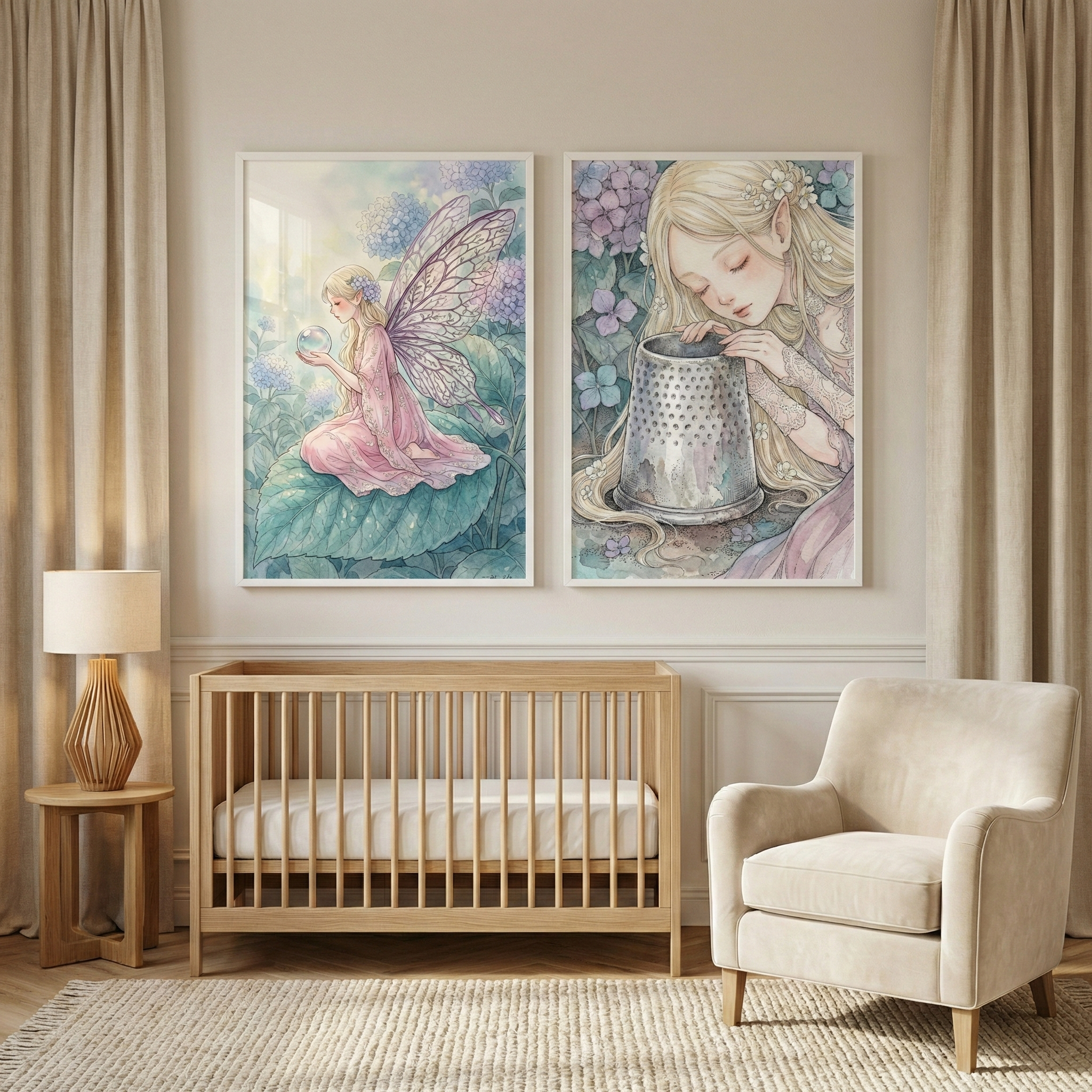 Girls Room Fairy Artwork Set of 2 - Whimsical Garden Fairy
