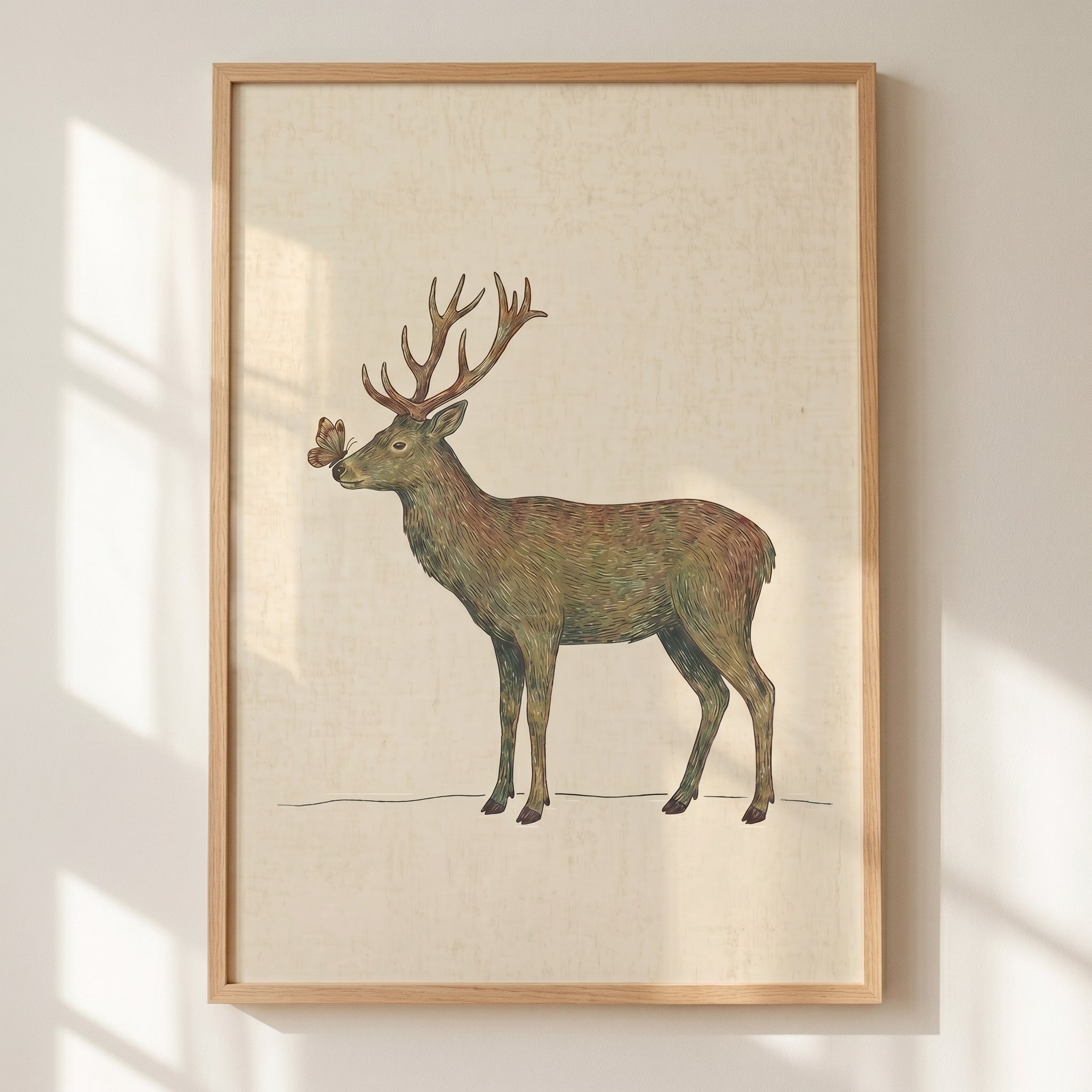 Butterfly Nose Woodland Buck Wall Art - Gentle Forest Encounter