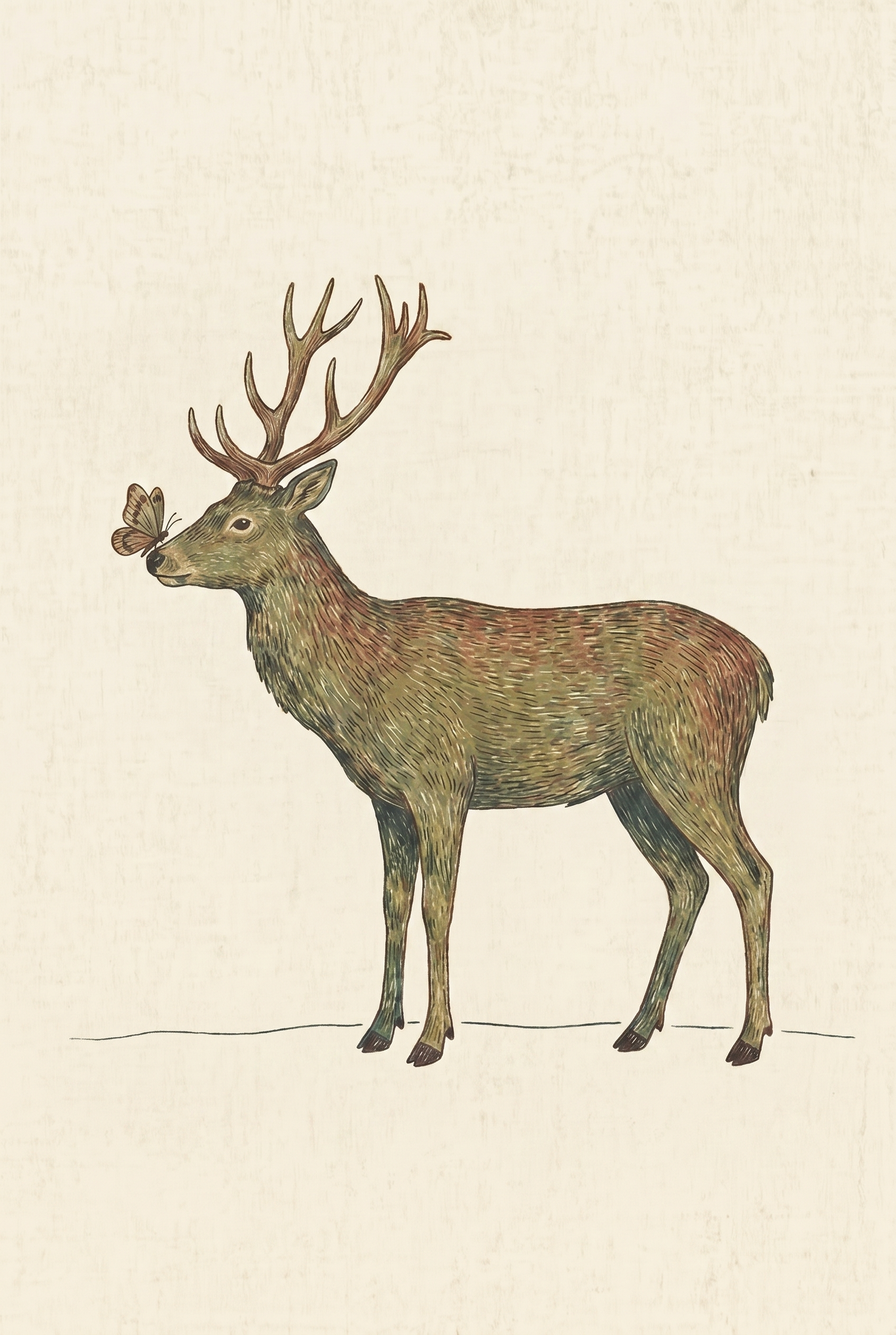 Butterfly Nose Woodland Buck Wall Art - Gentle Forest Encounter