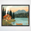 Forest Wall Art for Nursery, Playroom or Kids Bedrooms - Cozy Cabin by Lake with Mountains and Pine Trees - Forest Hideaway
