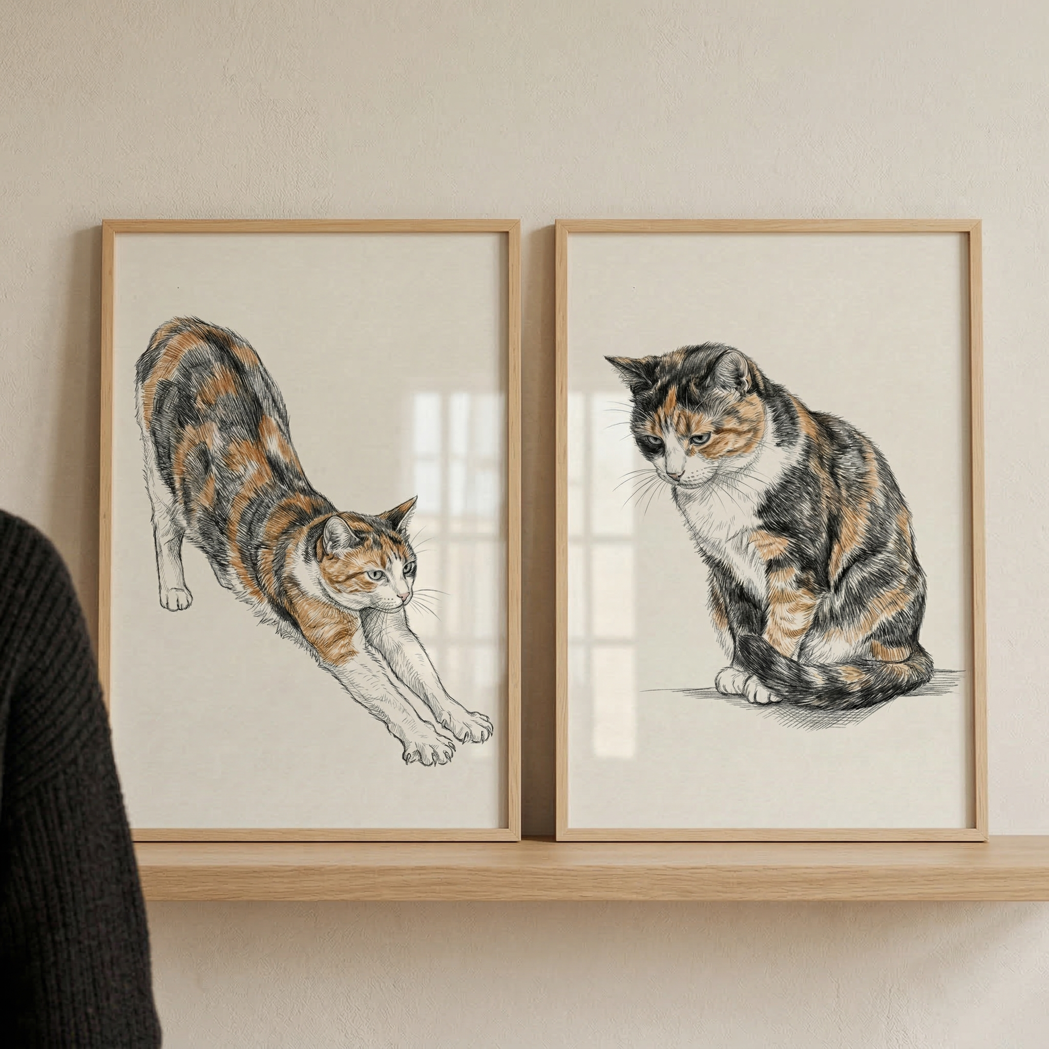 Calico Cat Wall Art Set of 2 - Calico Cat Sketches