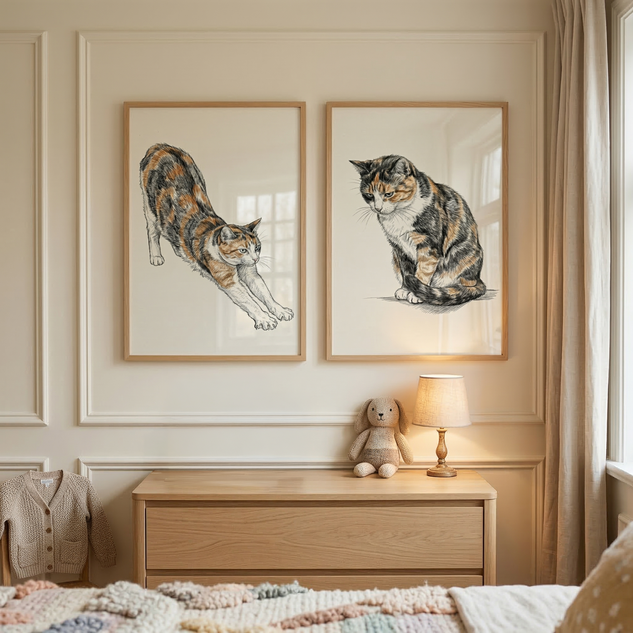 Calico Cat Wall Art Set of 2 - Calico Cat Sketches