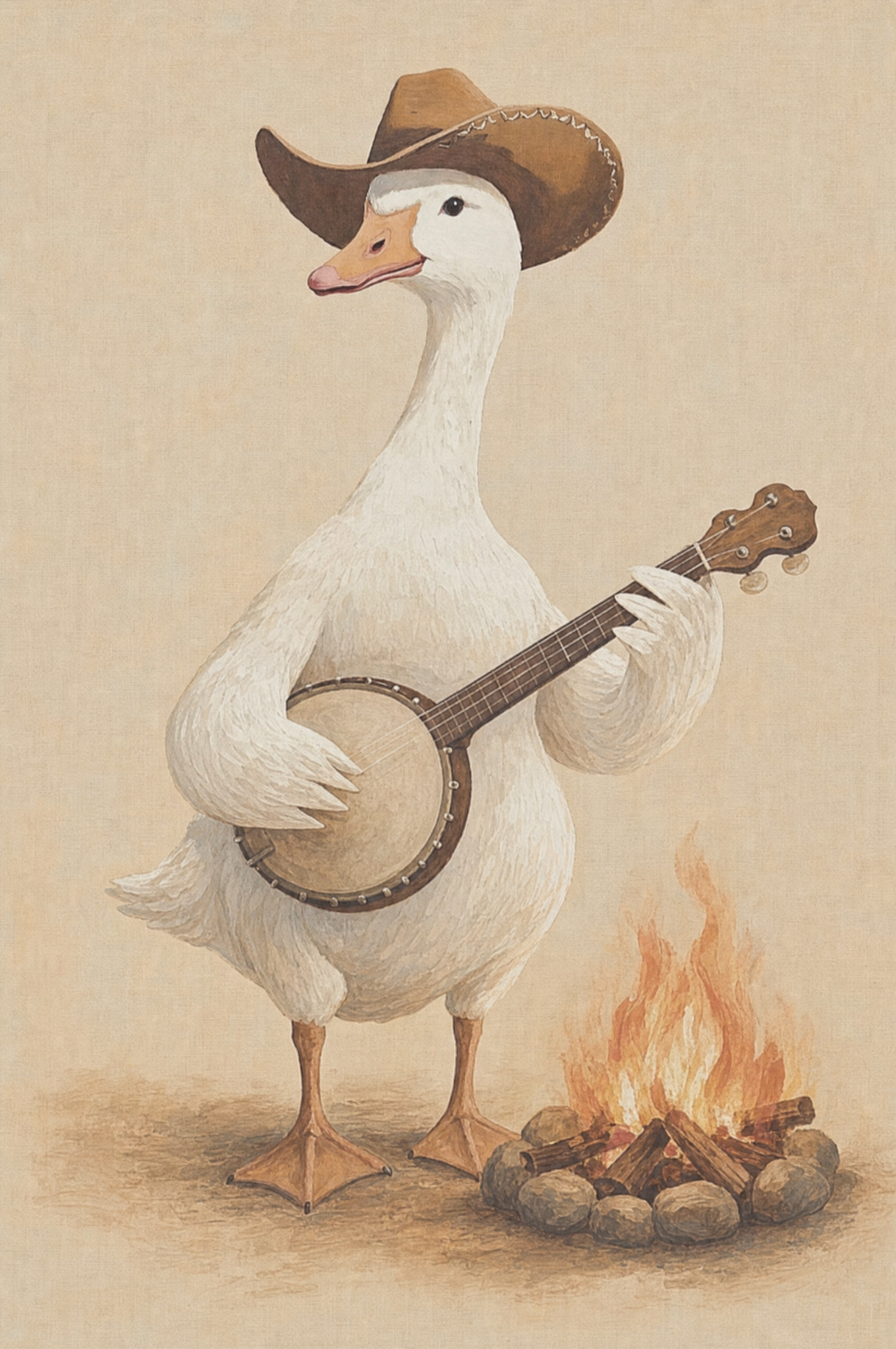 Campfire Banjo Playing Goose Wall Art - Banjo Picking Goose