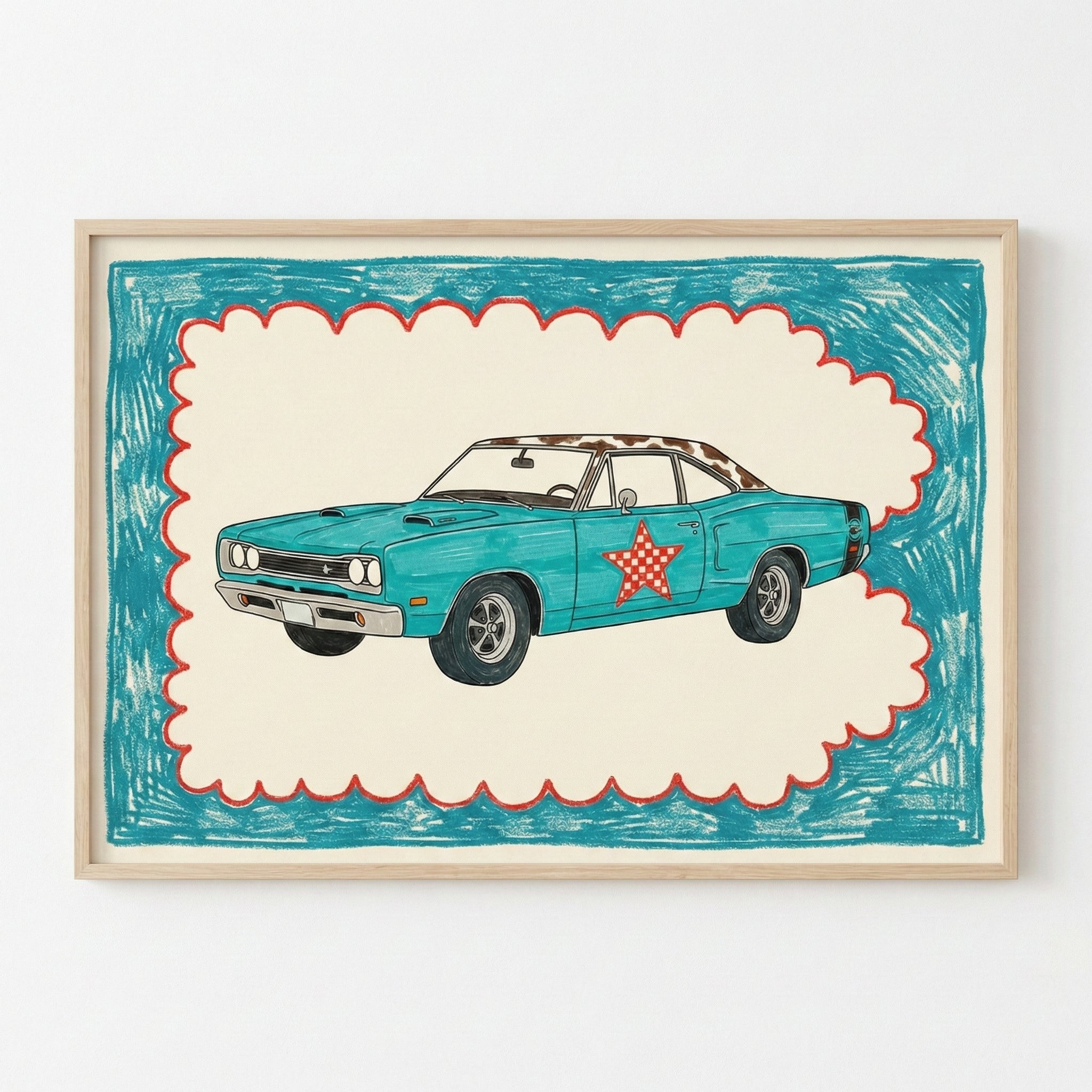 Aqua Dream Drive - Car Framed Wall Art for Nursery, Playroom or Kids Bedrooms