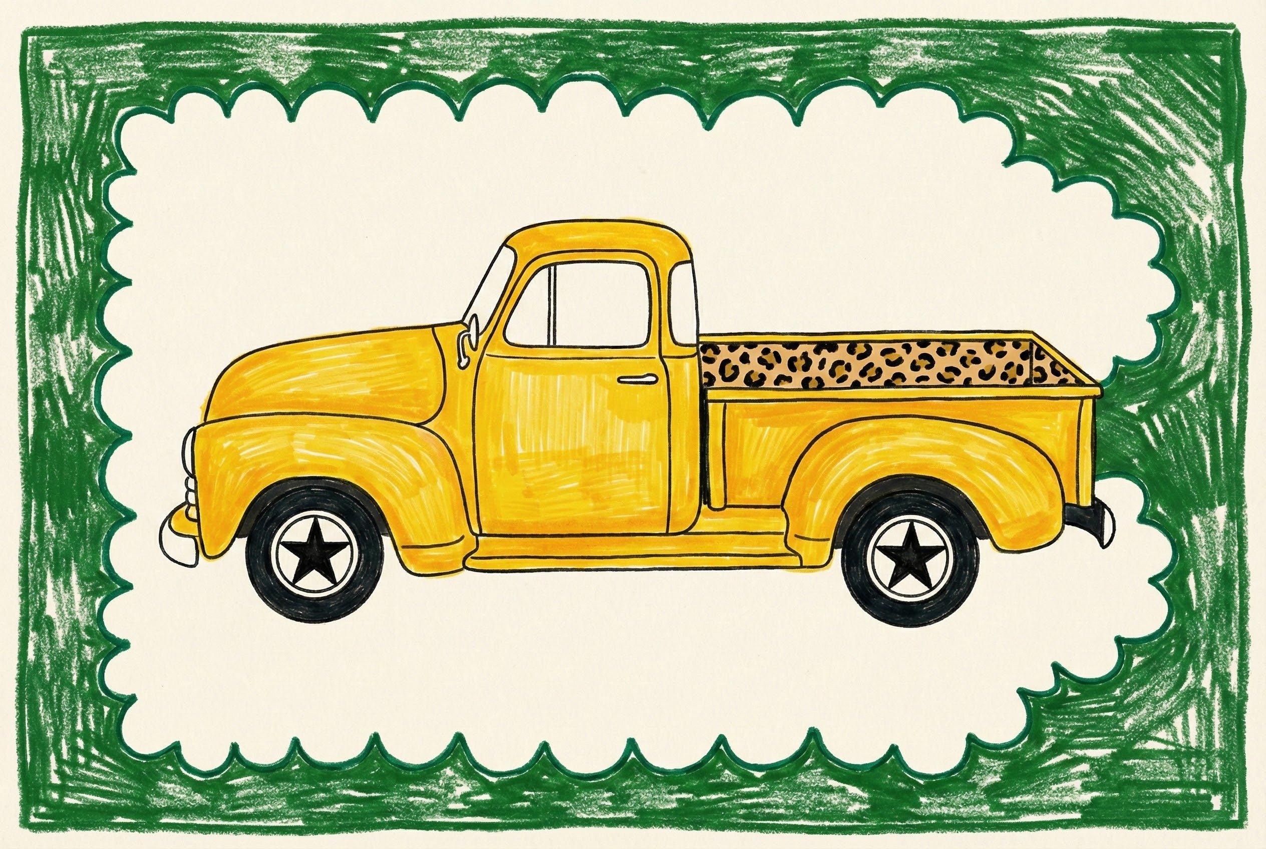 Wild Wheels Fun - Truck Framed Wall Art for Nursery, Playroom or Kids Bedrooms