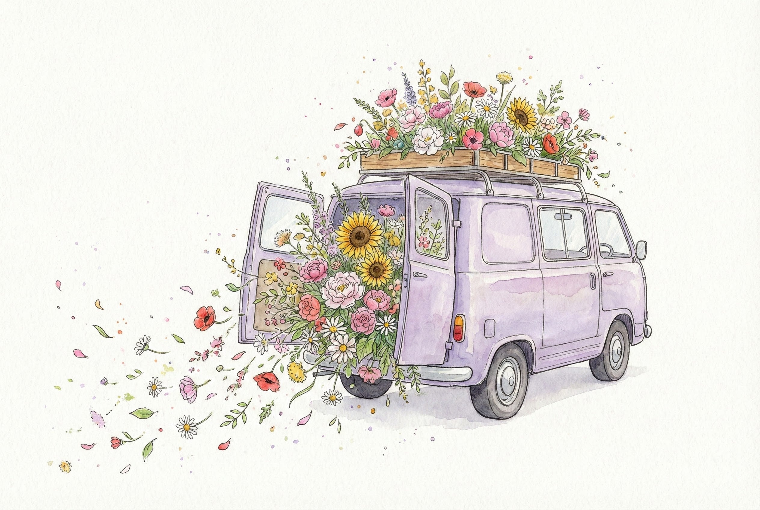 Bloom Van Delight - Floral Framed Wall Art for Nursery, Playroom or Kids Bedrooms