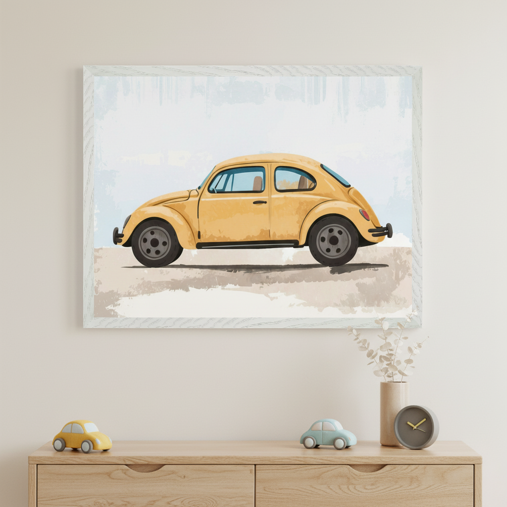 Classic Beetle Car Wall Art for Nursery, Playroom or Kids Bedrooms - Retro Automotive Decor - Beetle Buddy