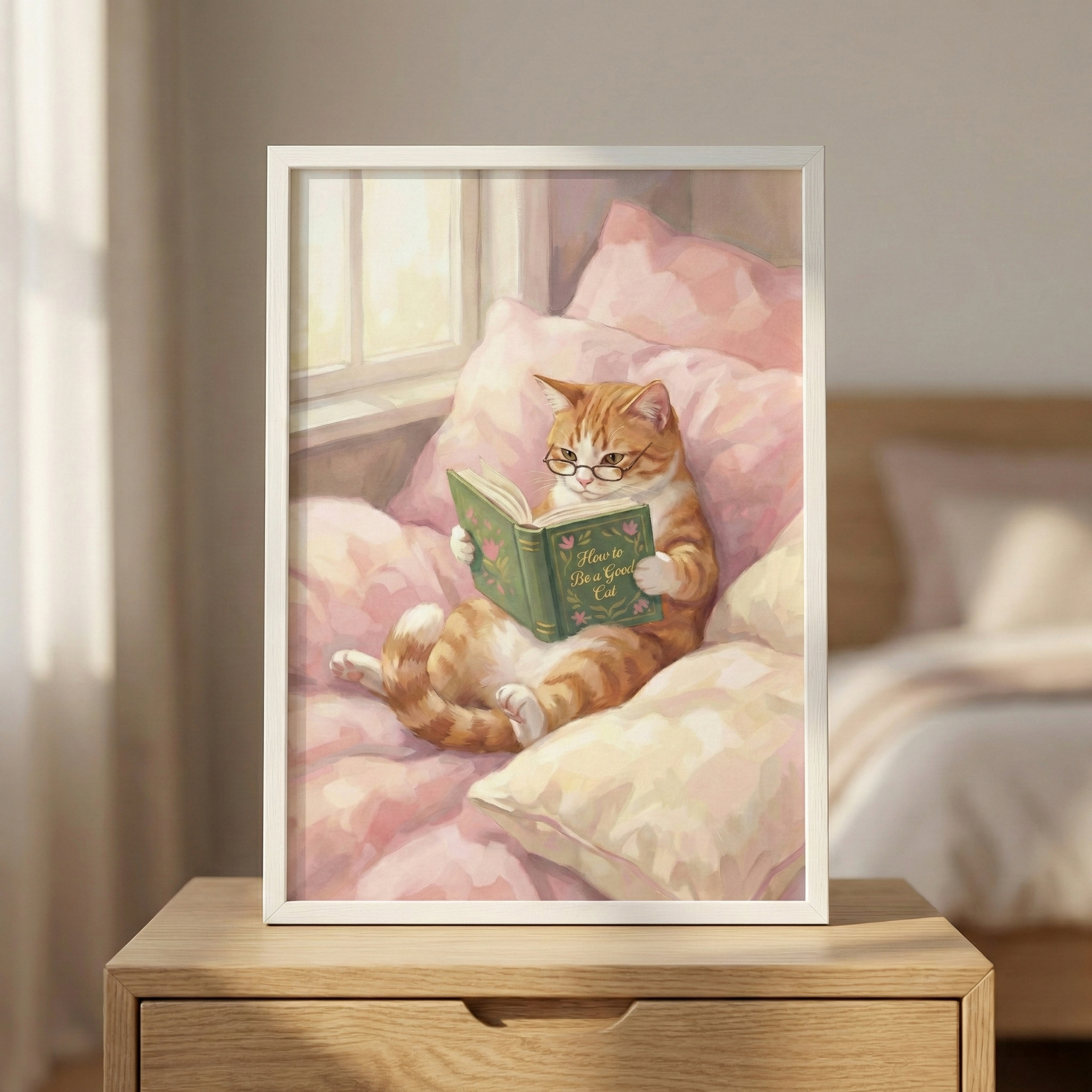 Reading Cat Artwork - Studious Little Feline